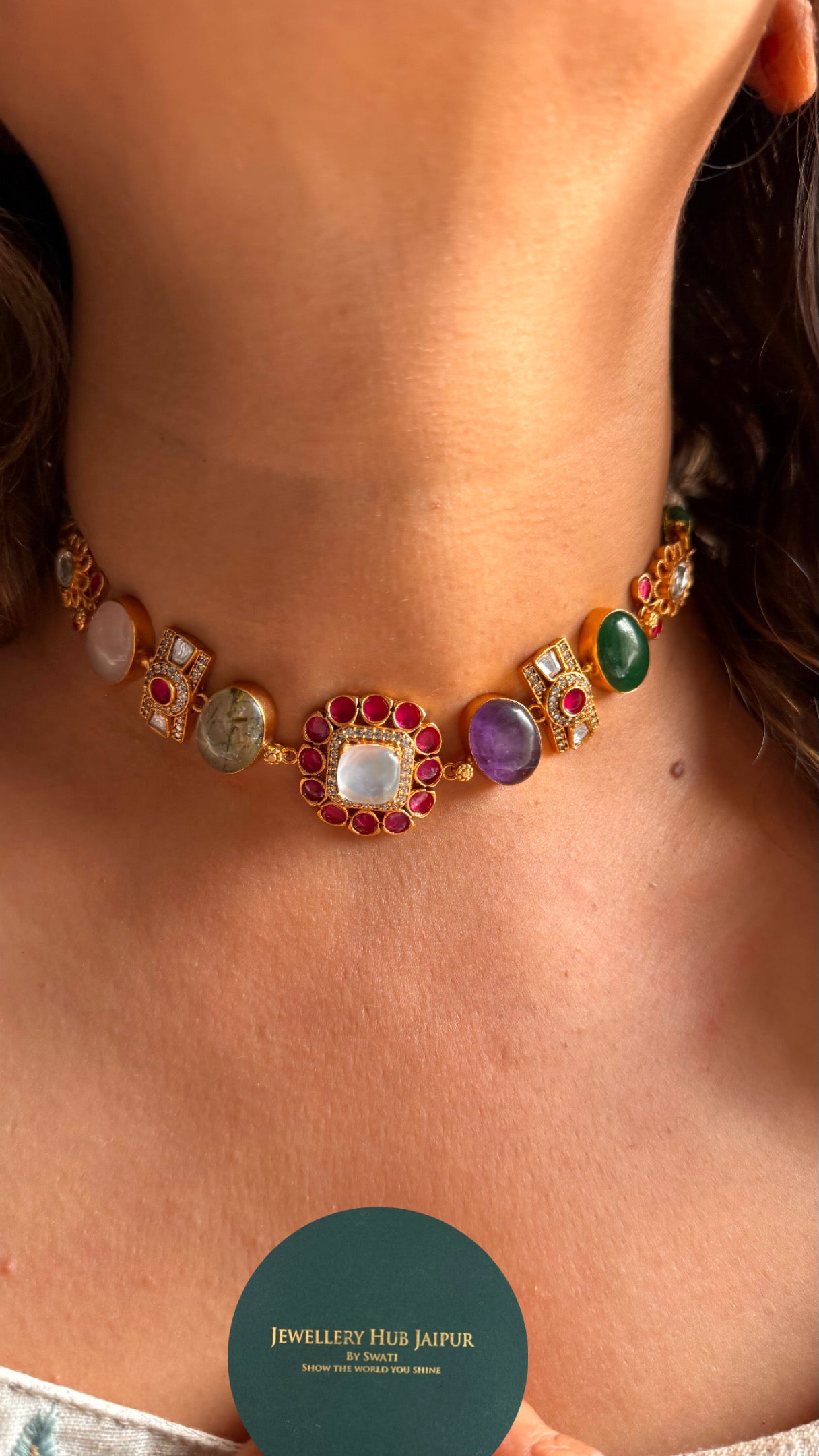 Mother of pearl mix stone Amrapali Necklace