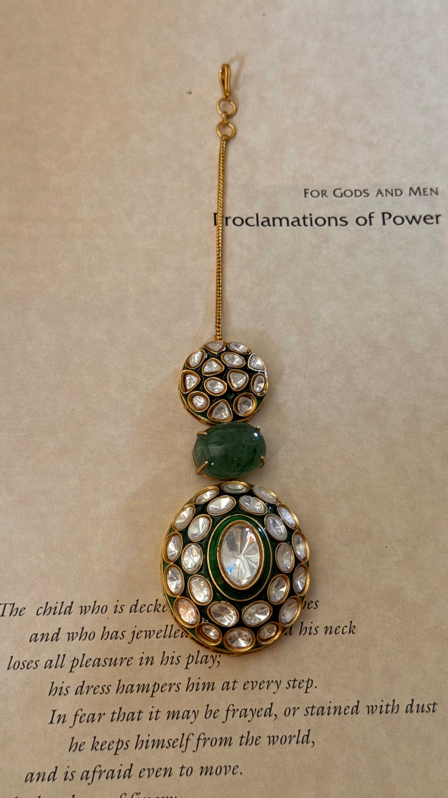 Emerald meenakari polki maangtika