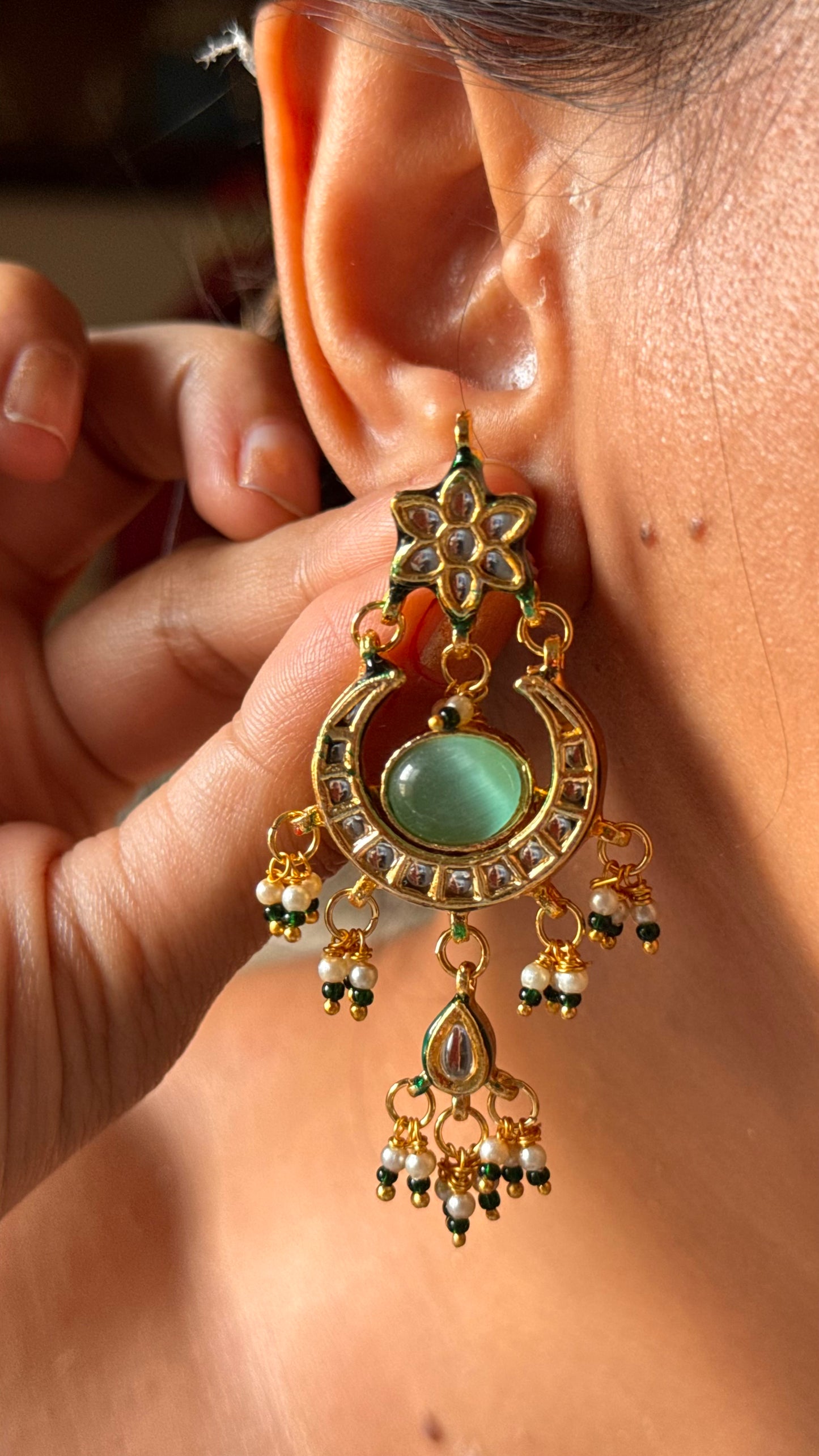 Mint inlay with ruby pearl detailing meenakari choker Necklace