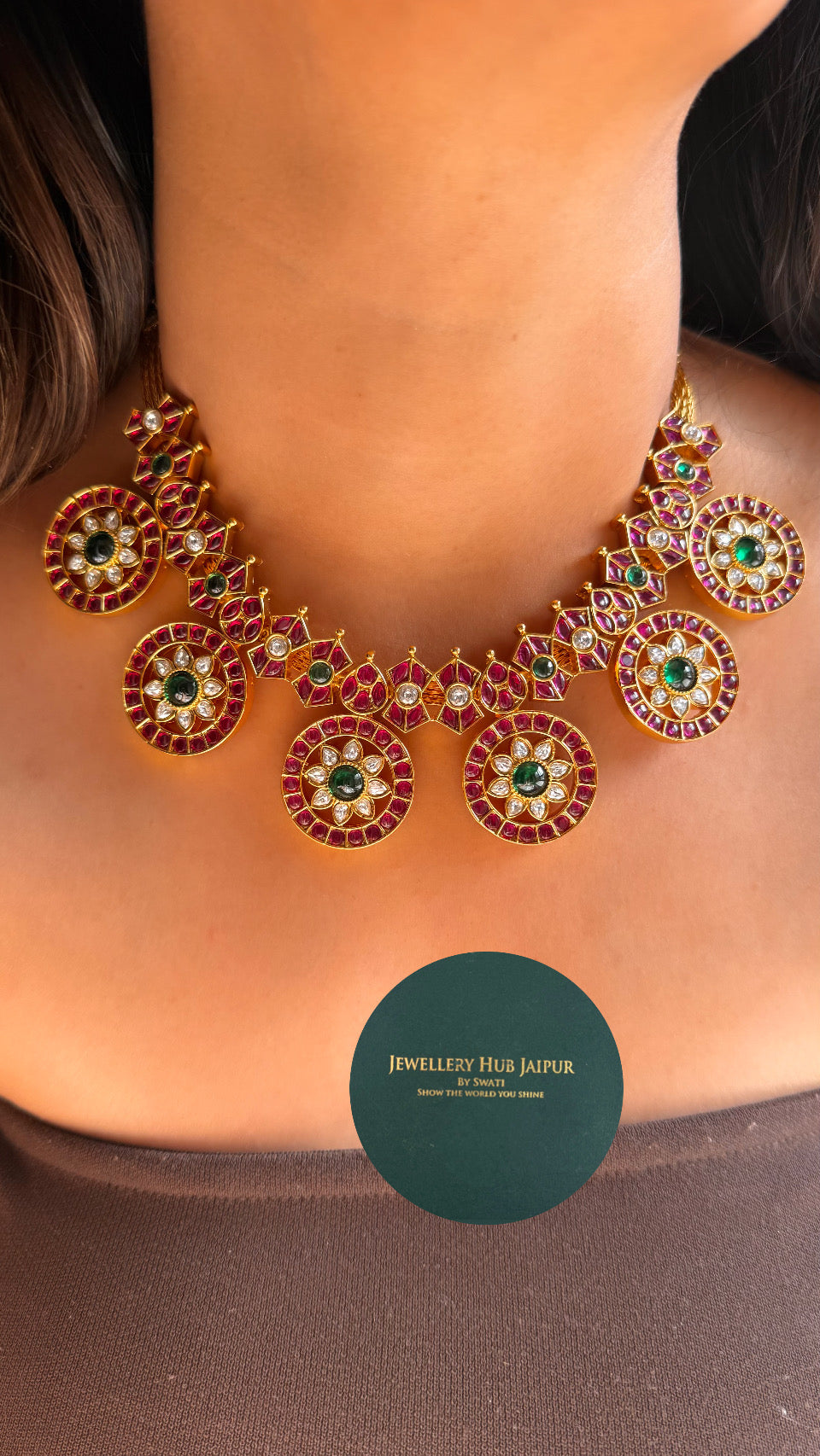Rani pink Kemp polki necklace