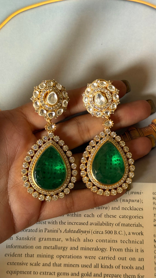 Emerald doublet Moissanite earrings