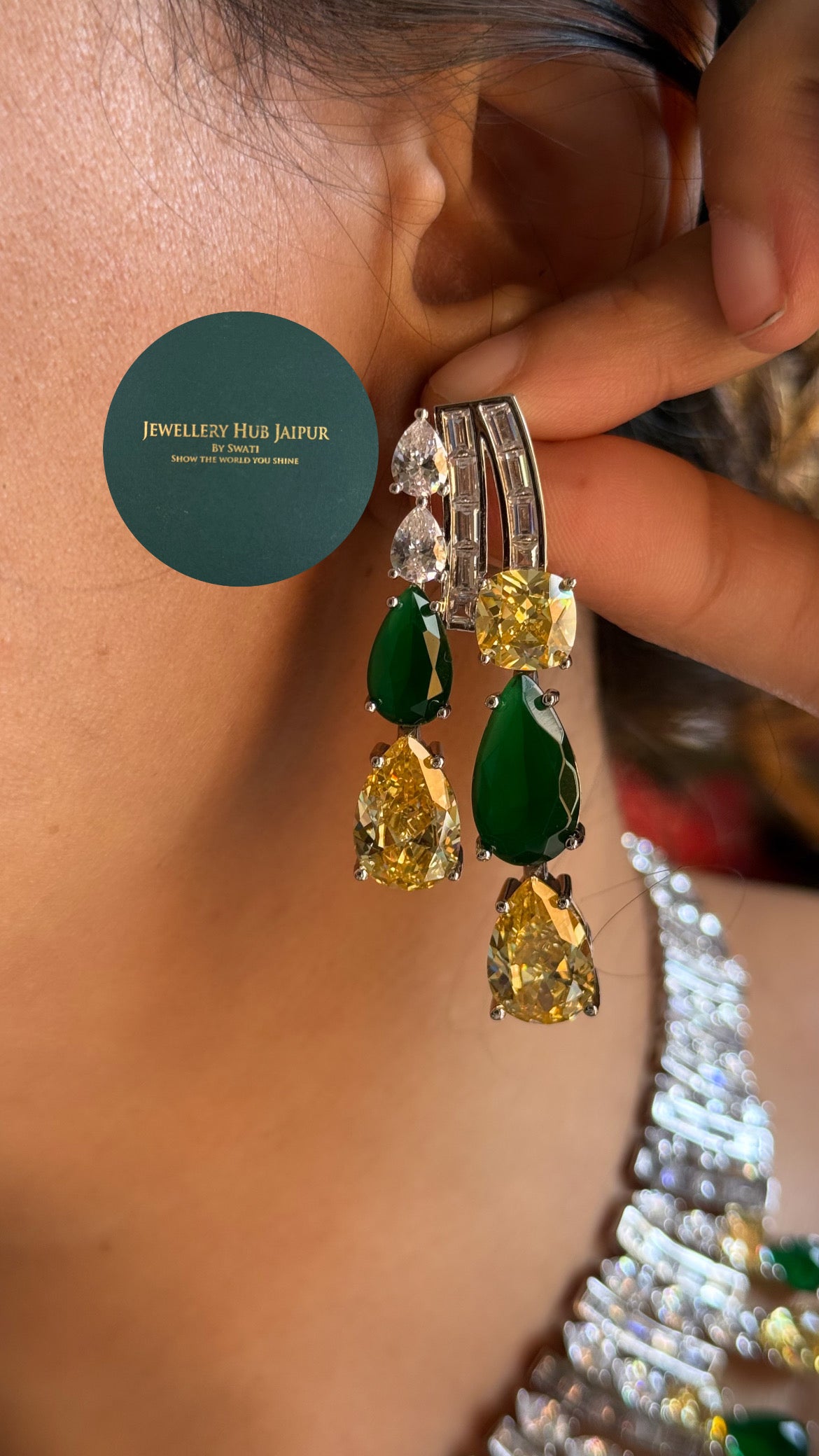 Citrine & emerald drop shaped cz diamond cocktail collar set
