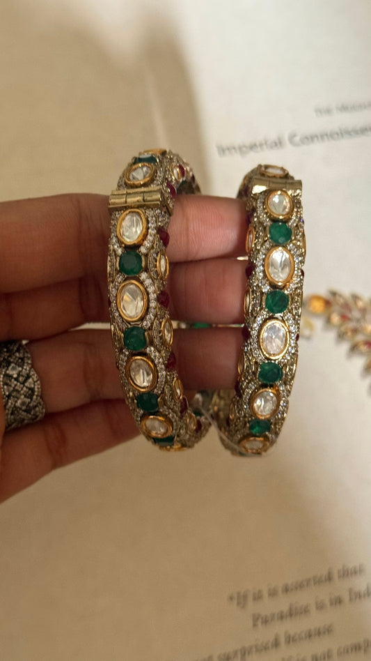 Emerald & rani pink moissanite openable bangle