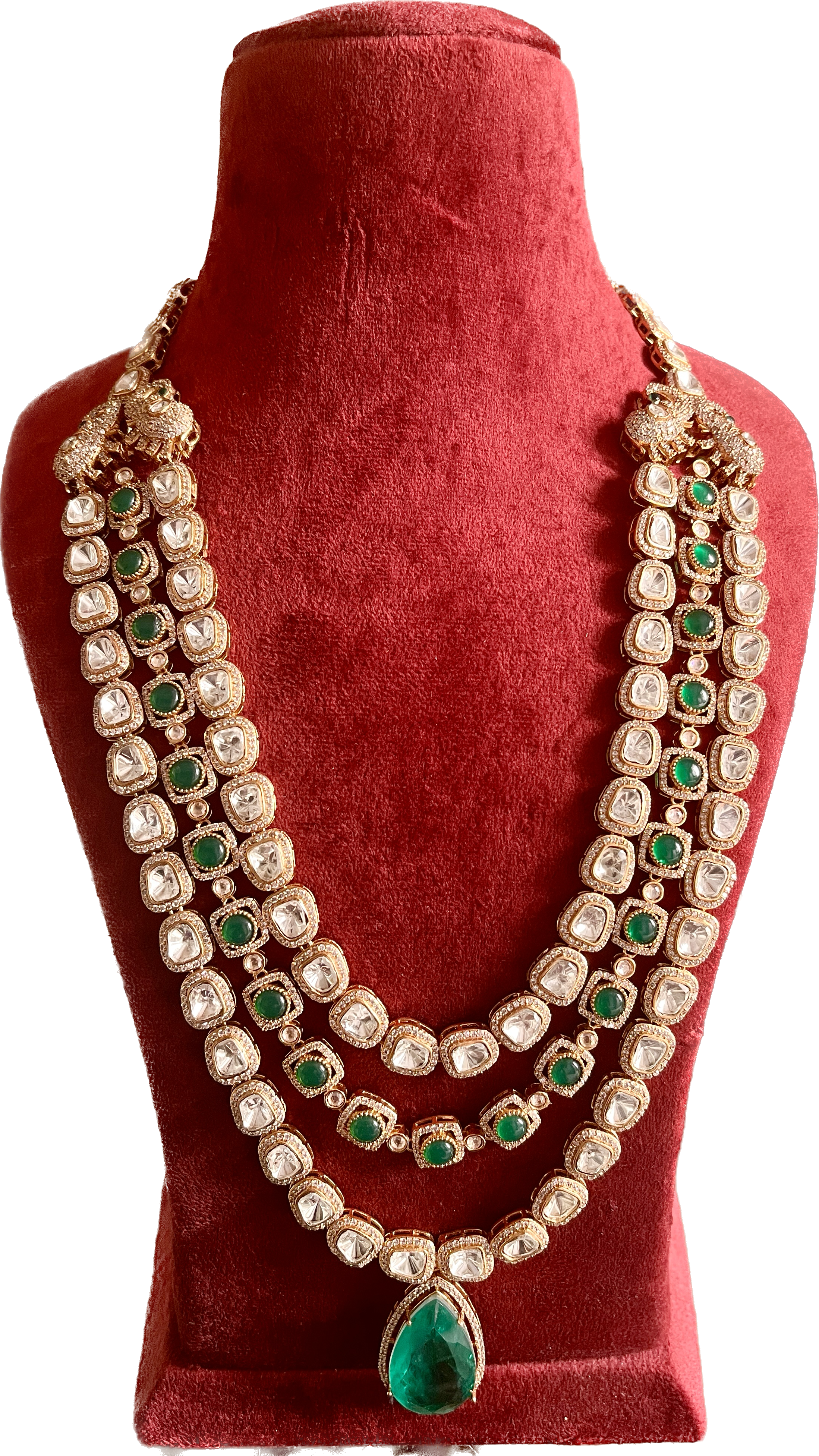 Three layered emerald Doublet rani haar