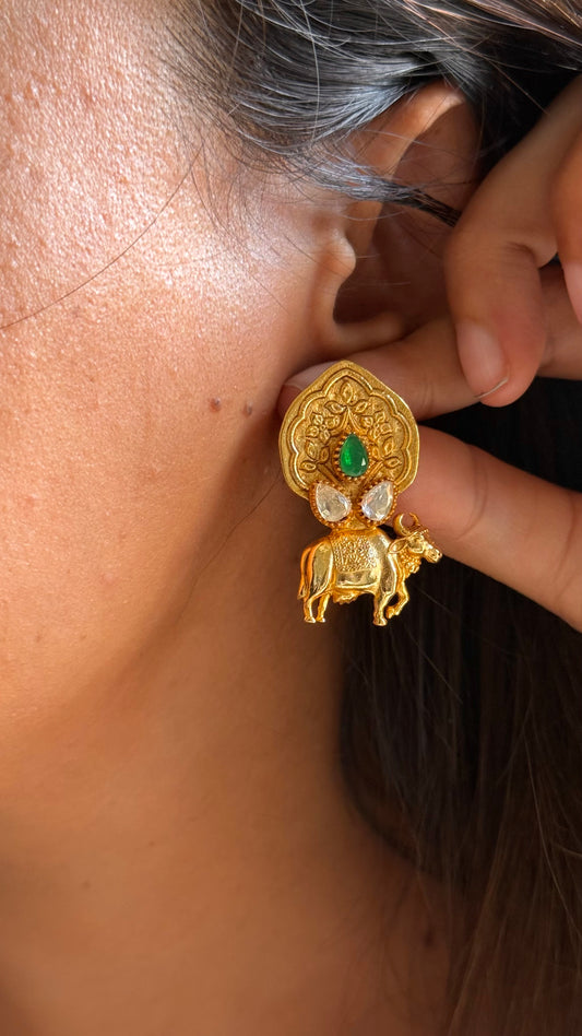 Nandi moissanite & emerald temple studs