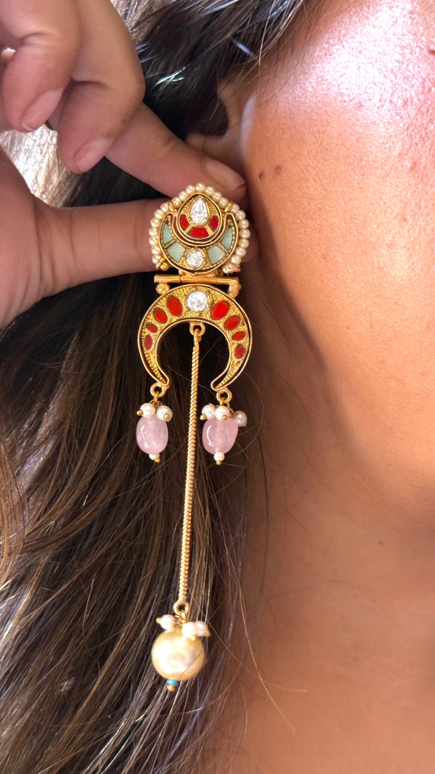 Amrapali inspired Pota red & Mint jhumki
