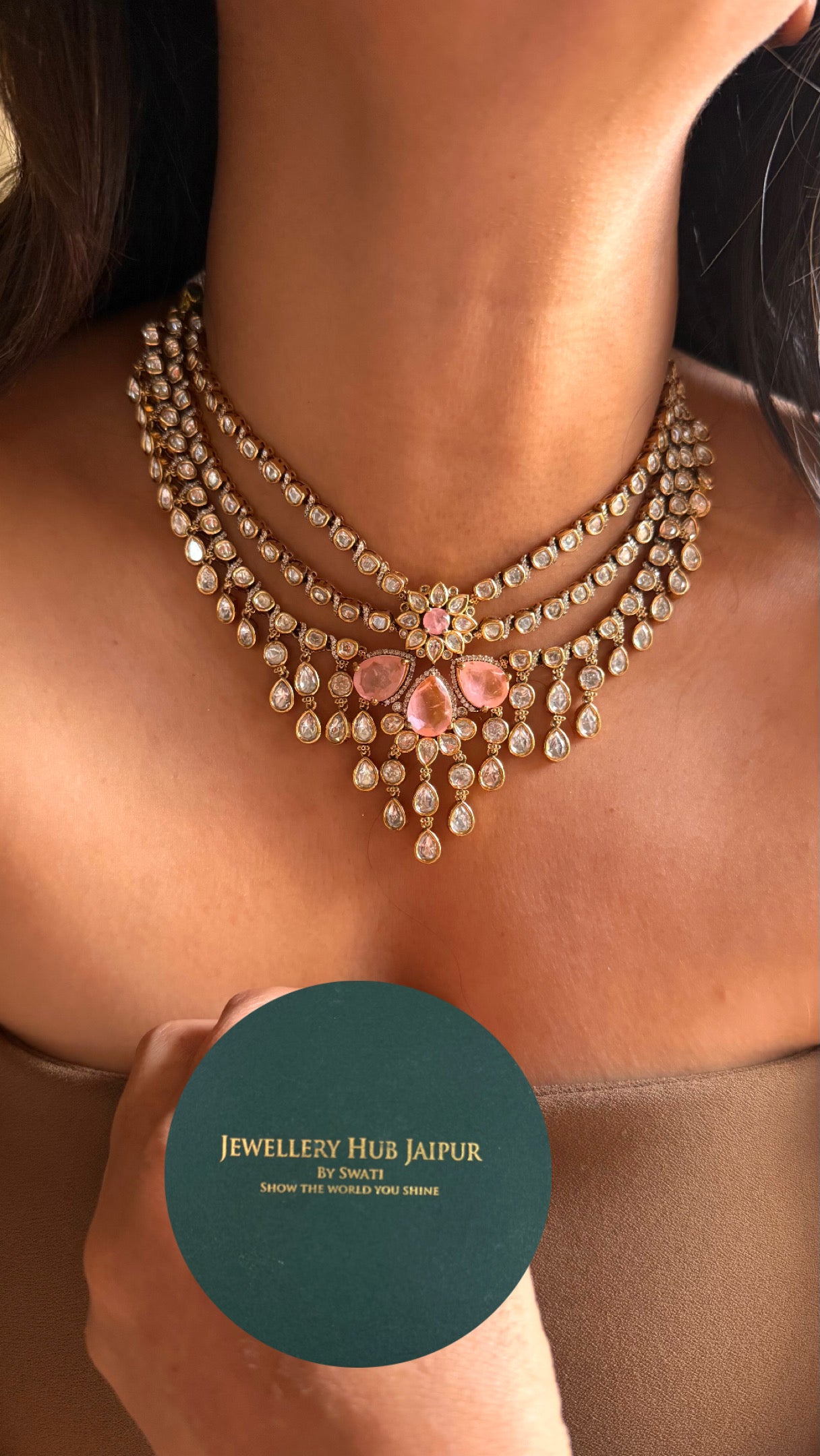 Rose quartz doublet Victorian plated Necklace