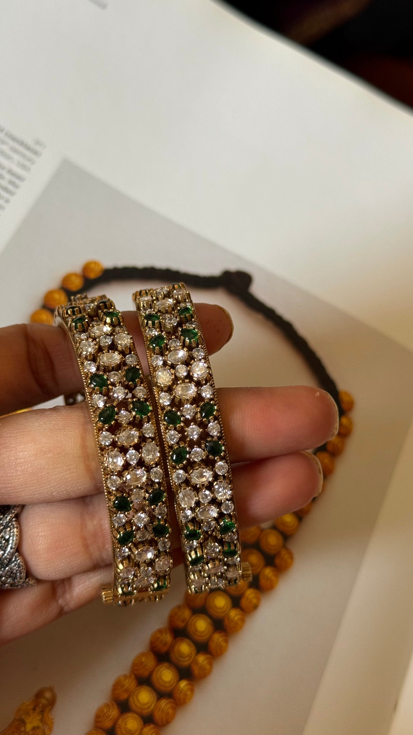 Real moissanite with emerald polki Bangles