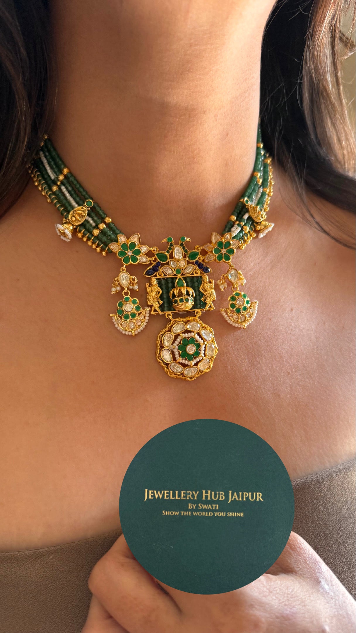 Peacock inspired emerald rajwada collar Necklace