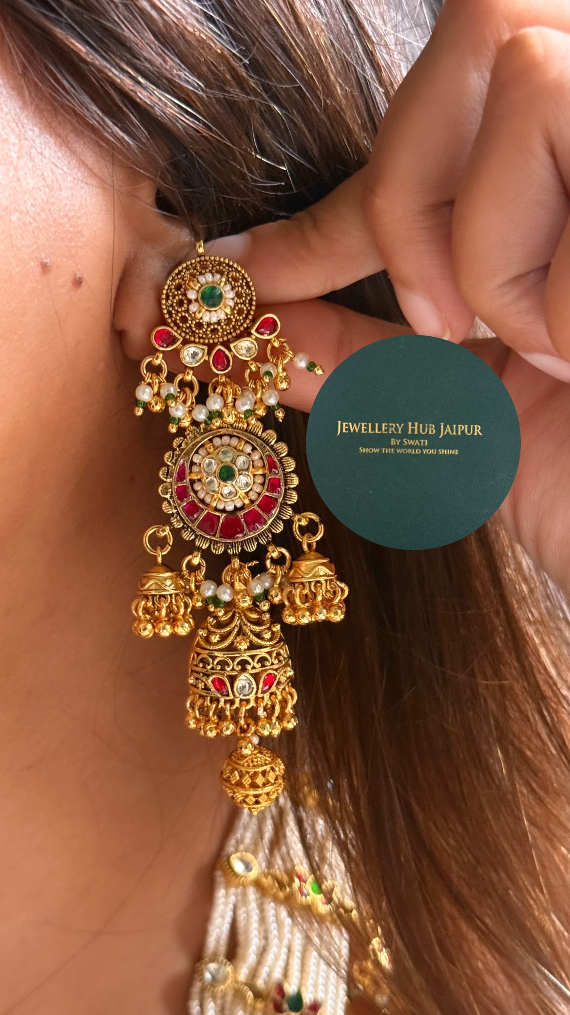 Handmade Heritage Polki Rani pink & emerald heritage design rajwada mid length set