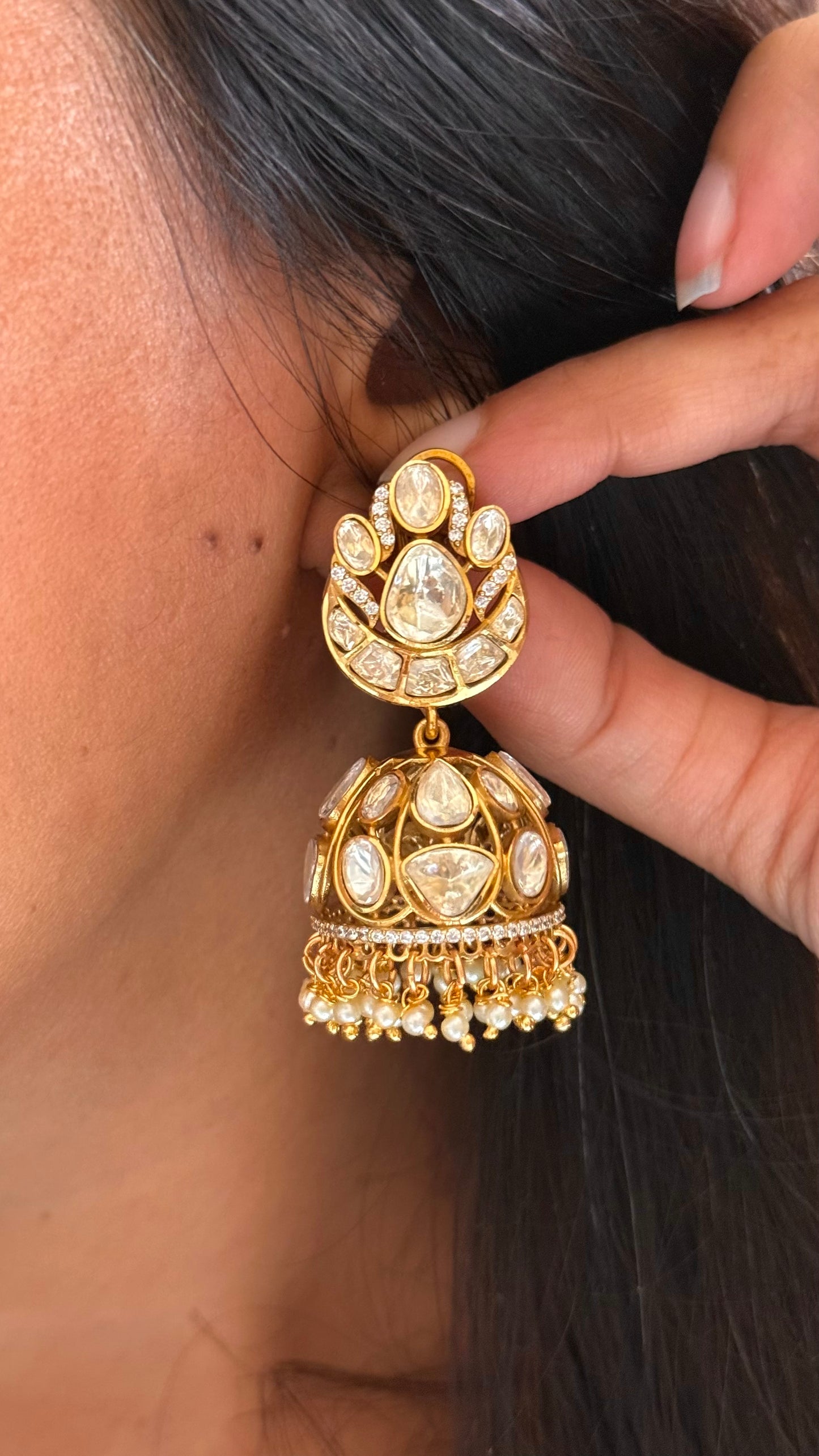 Peeli polki Moissanite heritage Jhumki