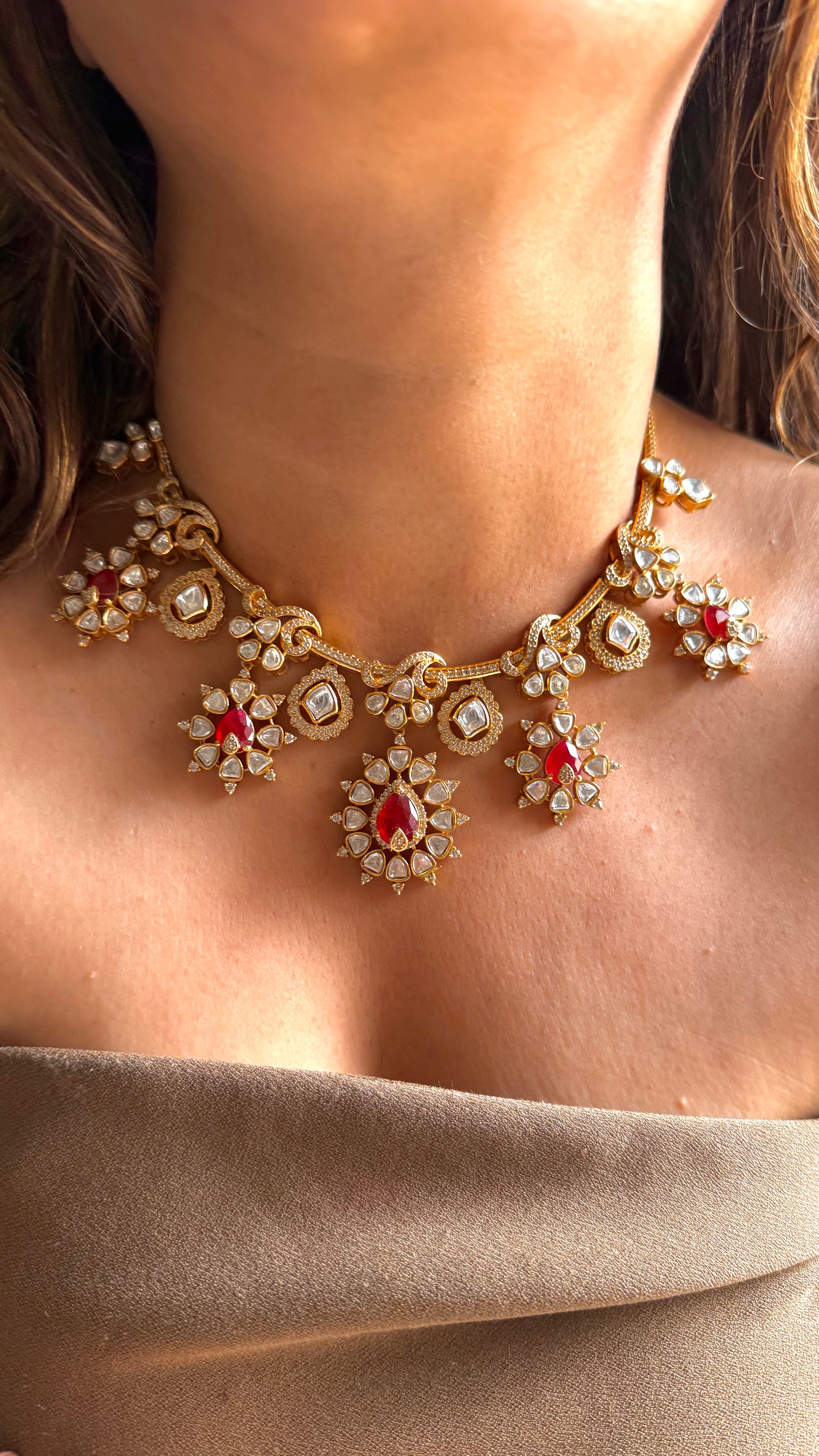 Ruby tear drop doublet & polki necklace