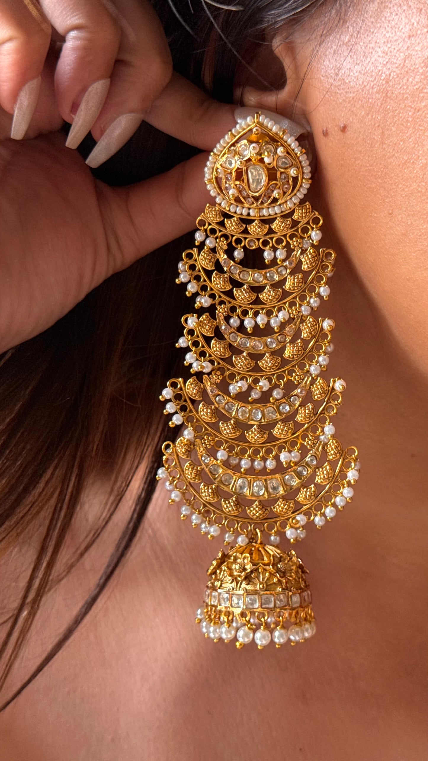 Rajwada light weight layerd long Earrings