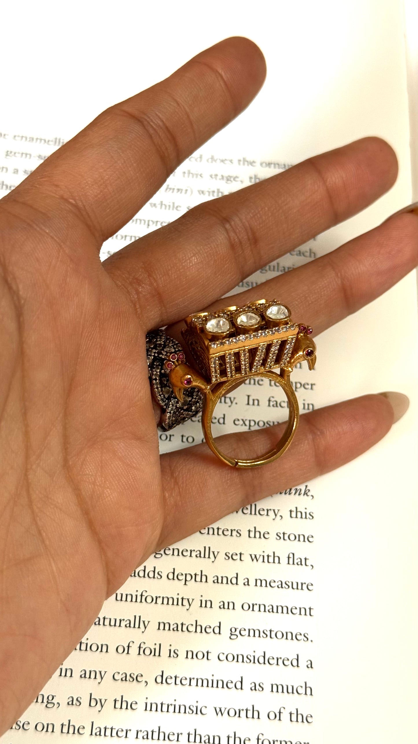 Moissanite peacock design adjustable ring