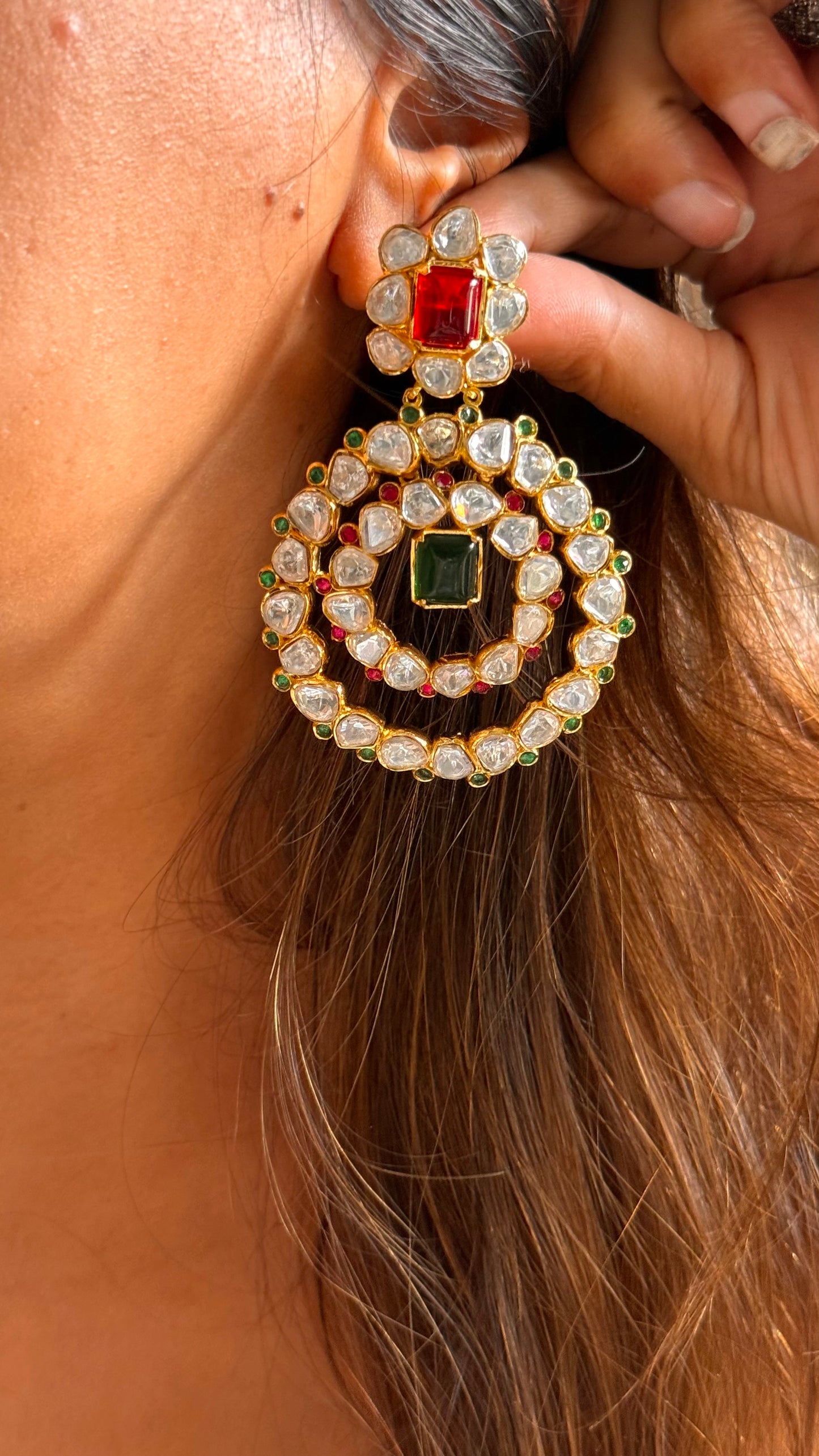 Designer real moissanite chandbali