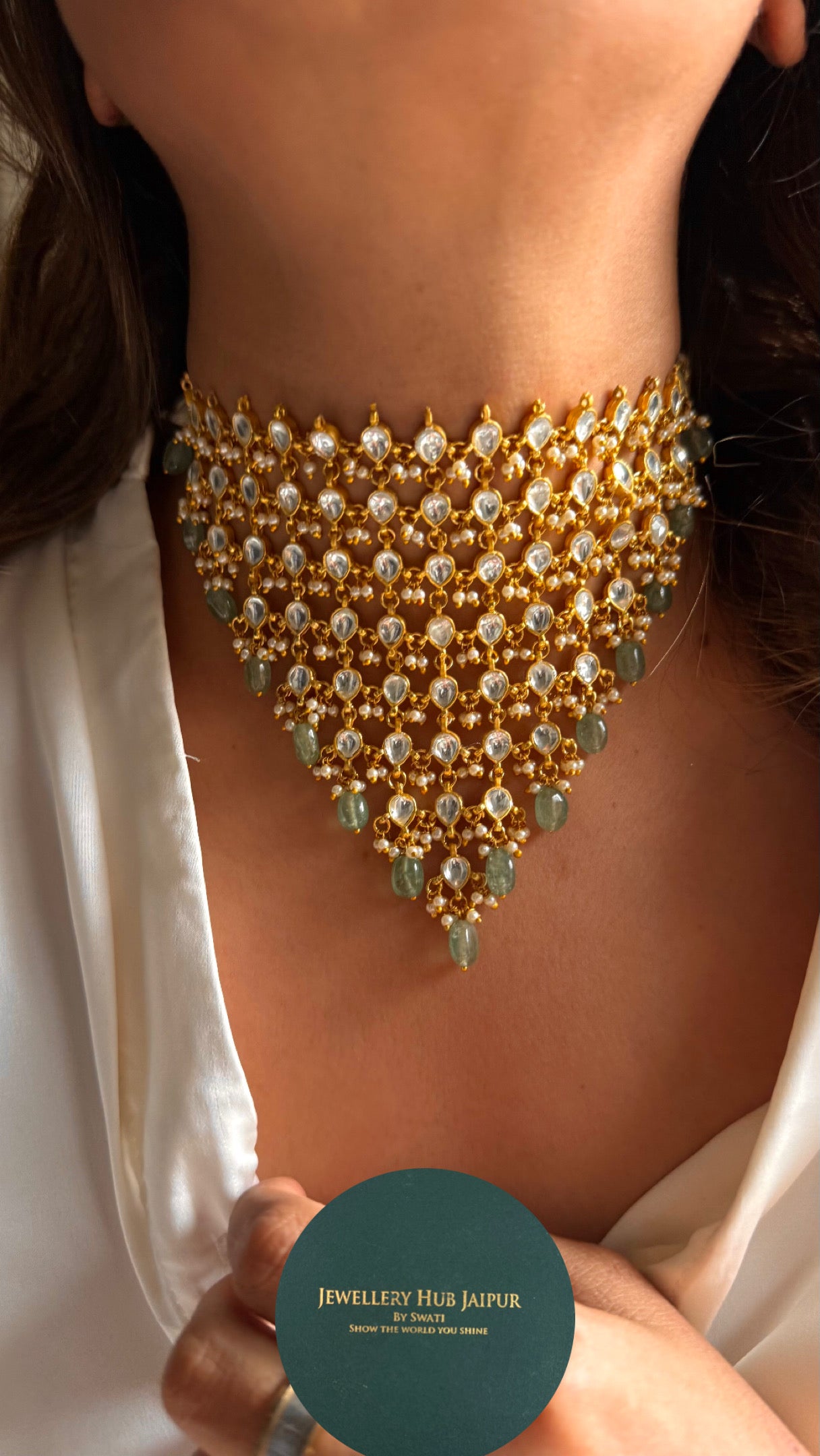 8 layered paachi Kundan mint strawberry Necklace