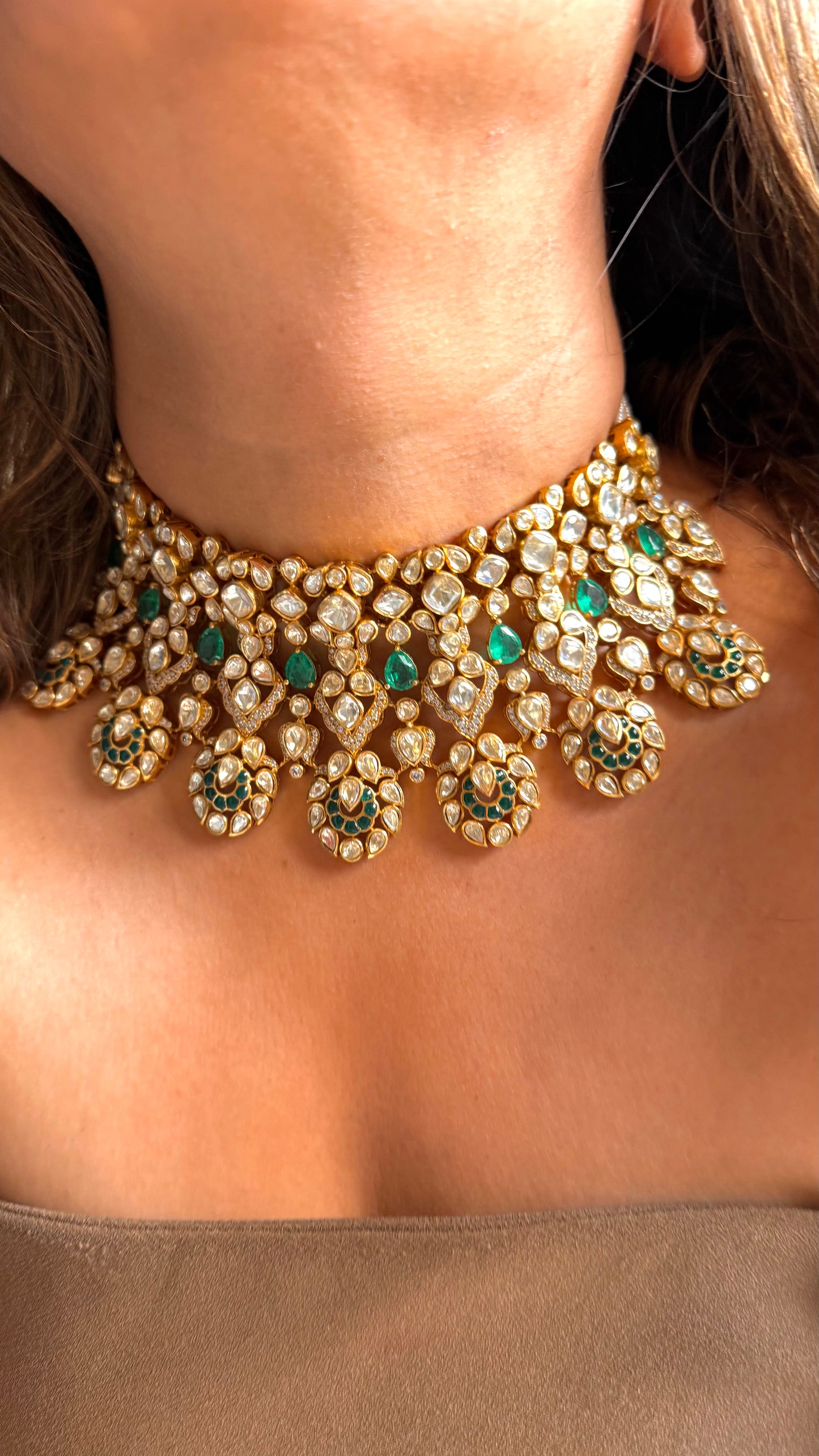 LV Polki Real Moissanite Emerald designer necklace