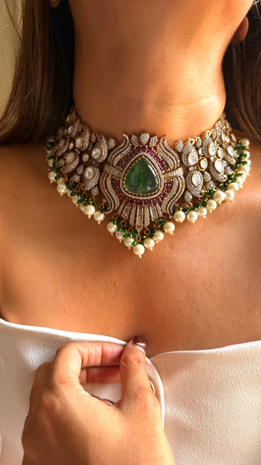 Mint doublet & ruby Moissanite lotus set