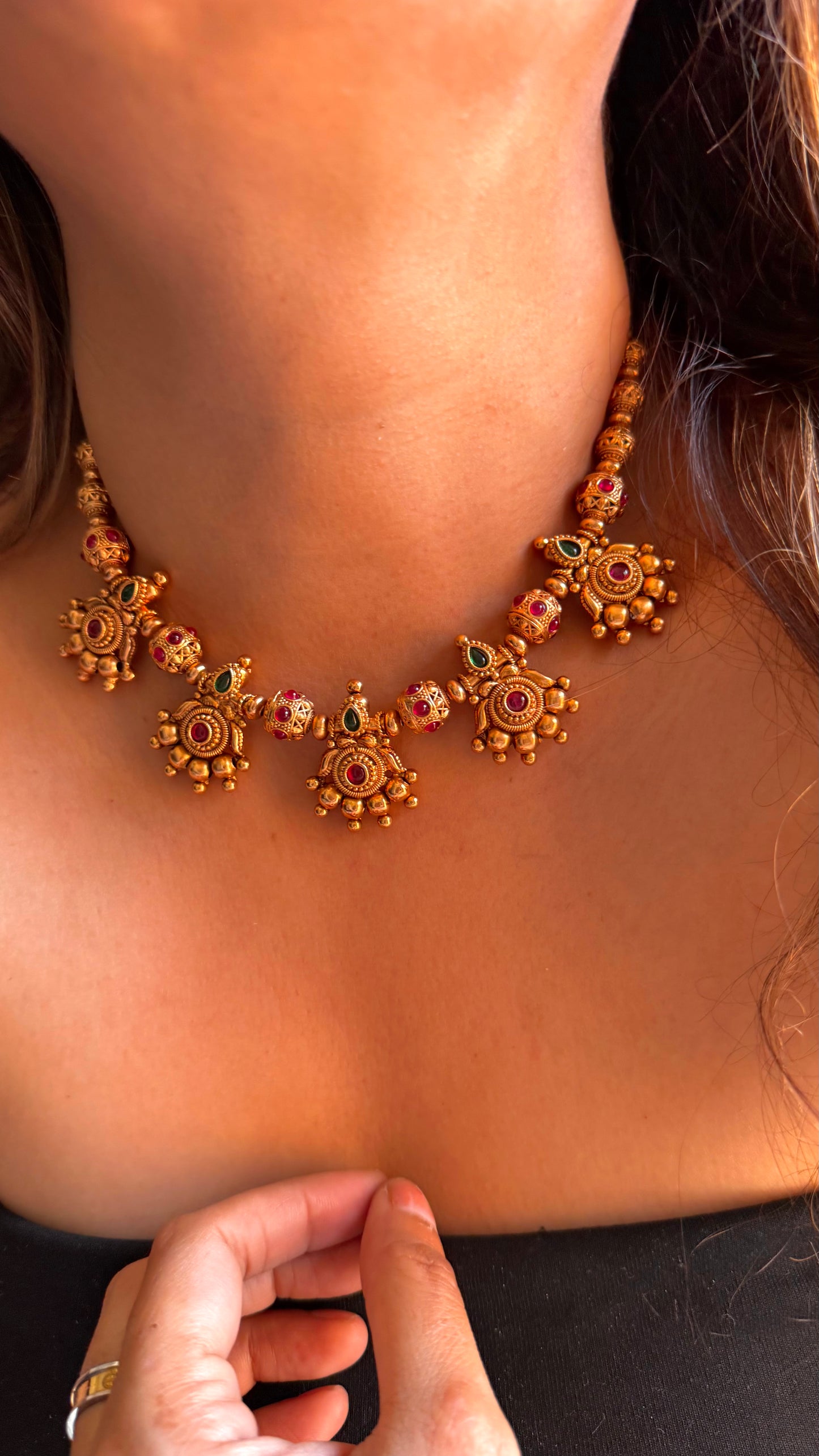 Maharashtrian emerald & ruby rajwada necklace
