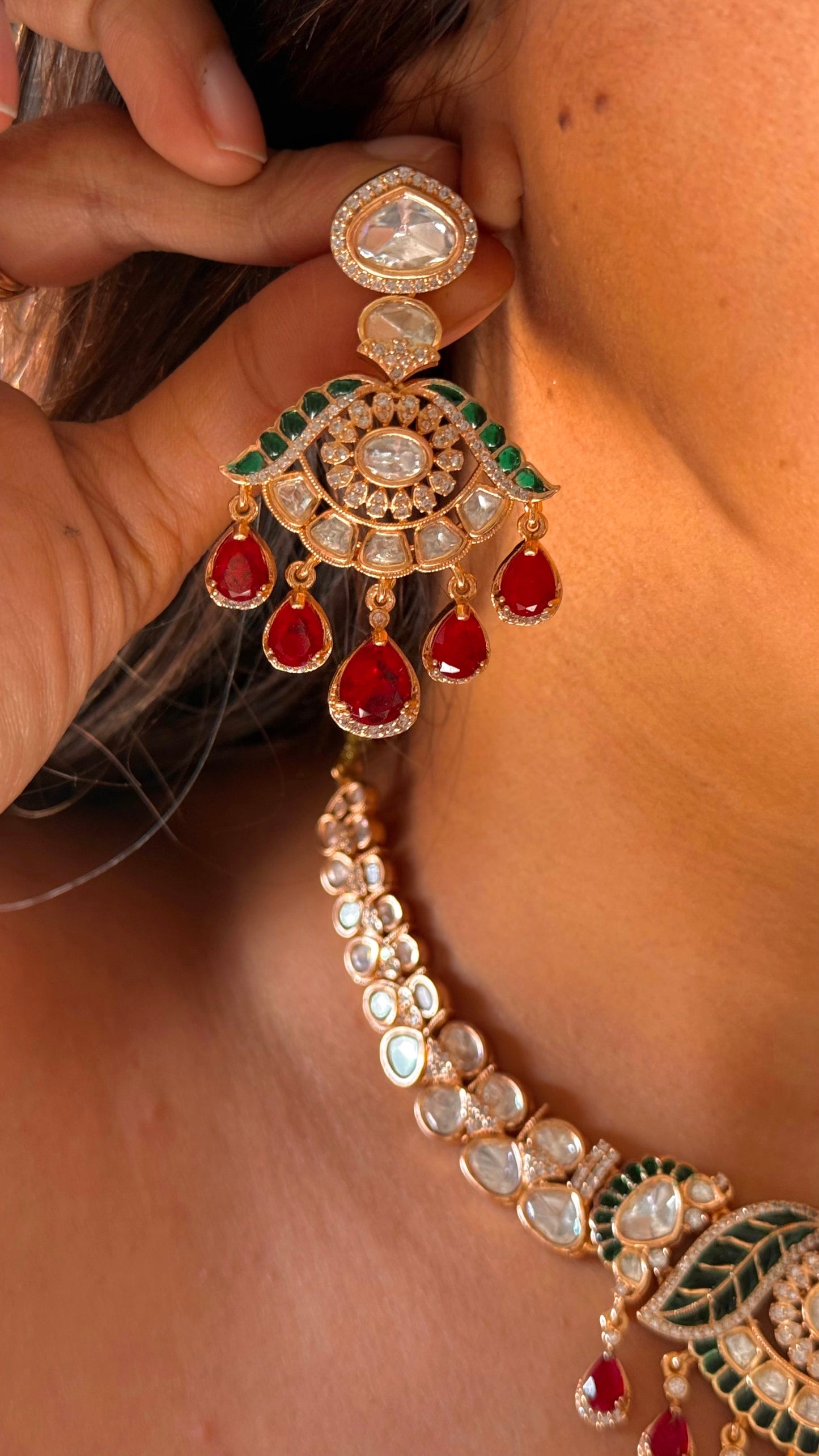Ruby & emerald leaf designer necklace