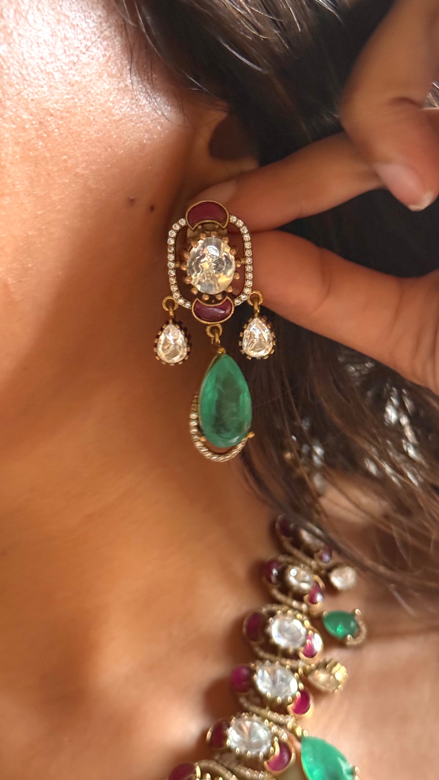 Mint doublet drop & ruby katdana polki collar set
