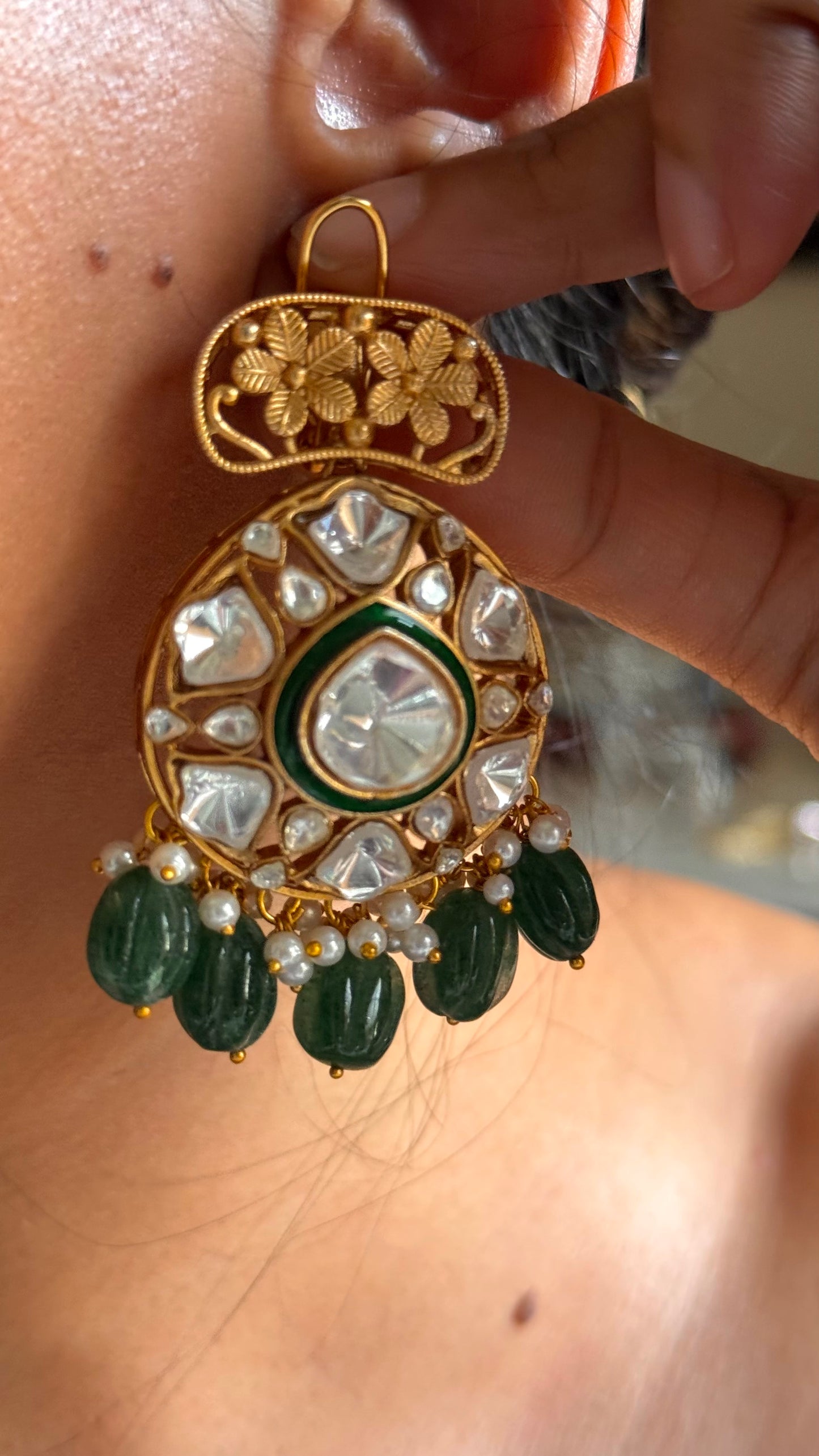 Floral designed with emerald meenakari Necklace