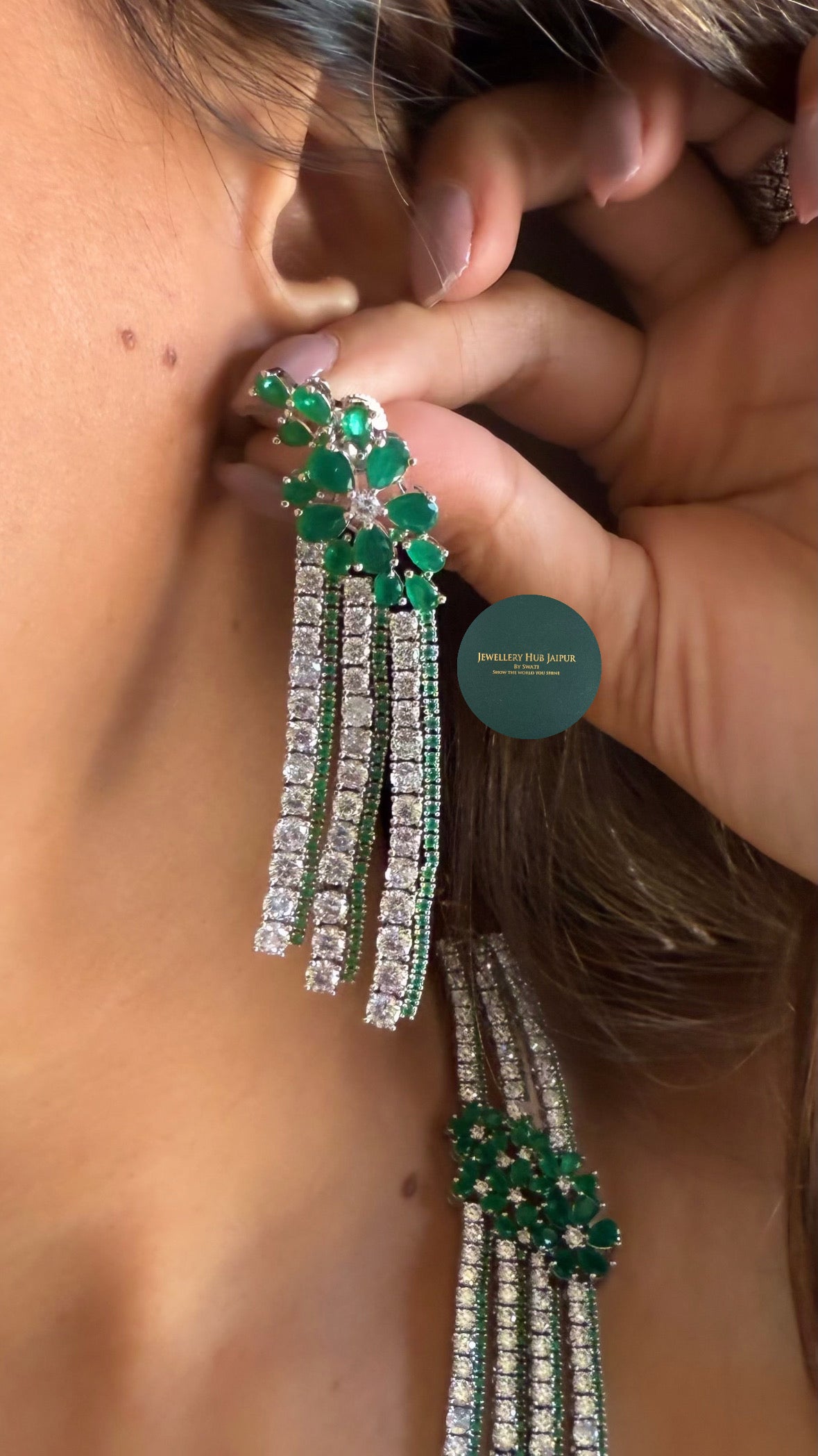 Eshaanya Tripple layer floral emerald cz diamond
