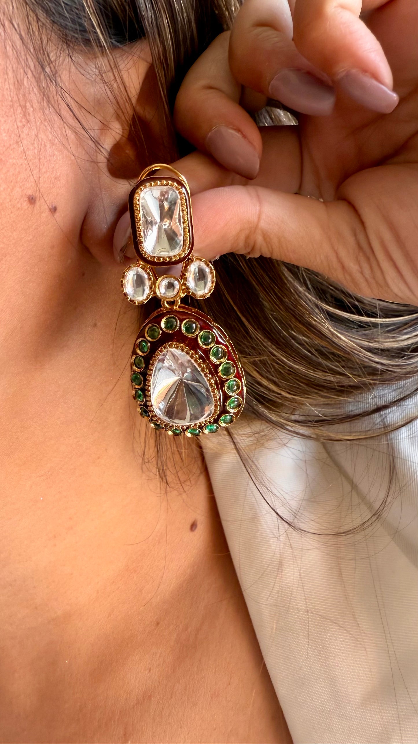 Ruby meenakari emerald polki earrings