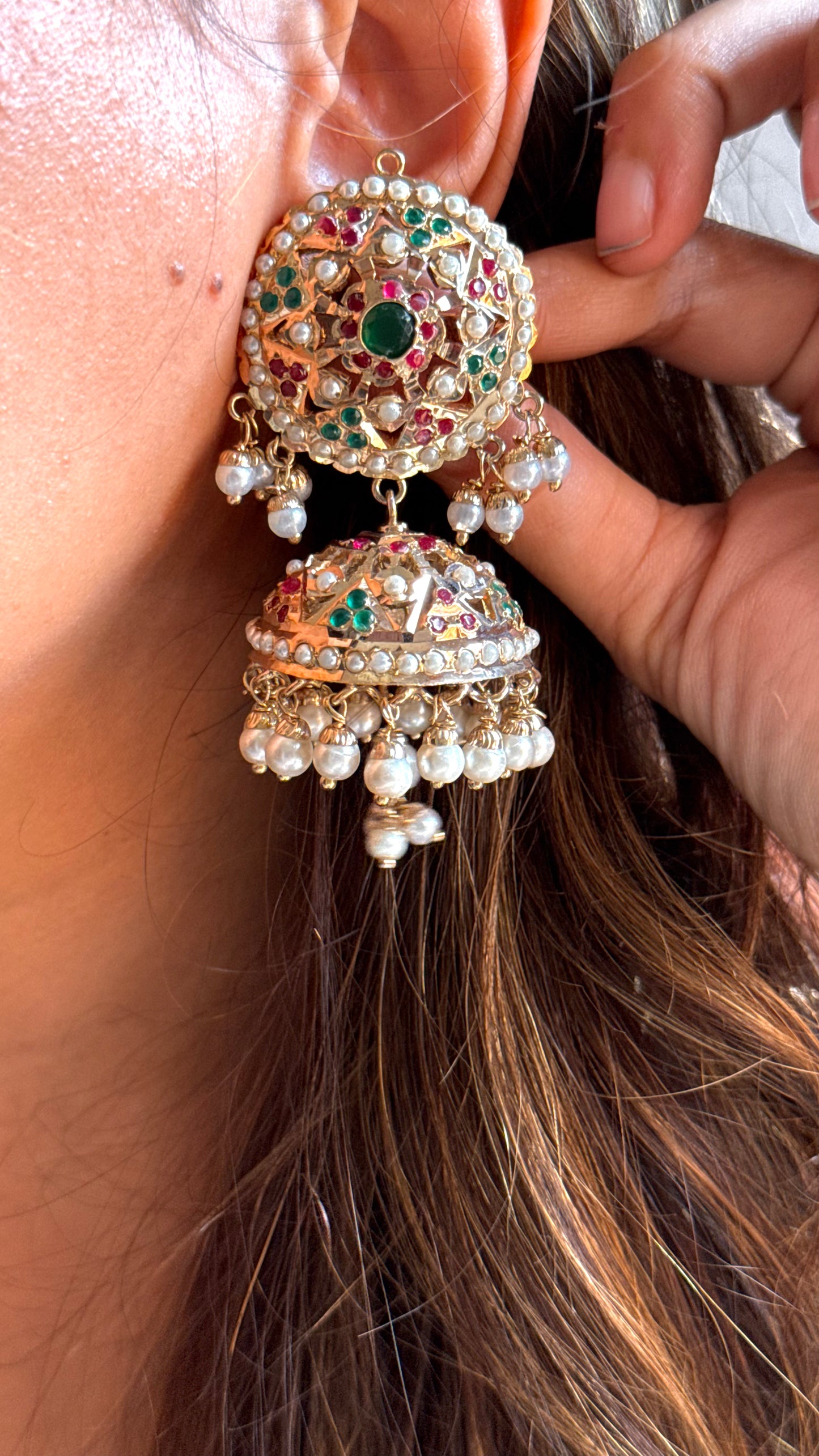 Emerald & ruby heritage jhumka