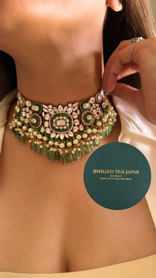 Suhasini Mint emerald polki choker