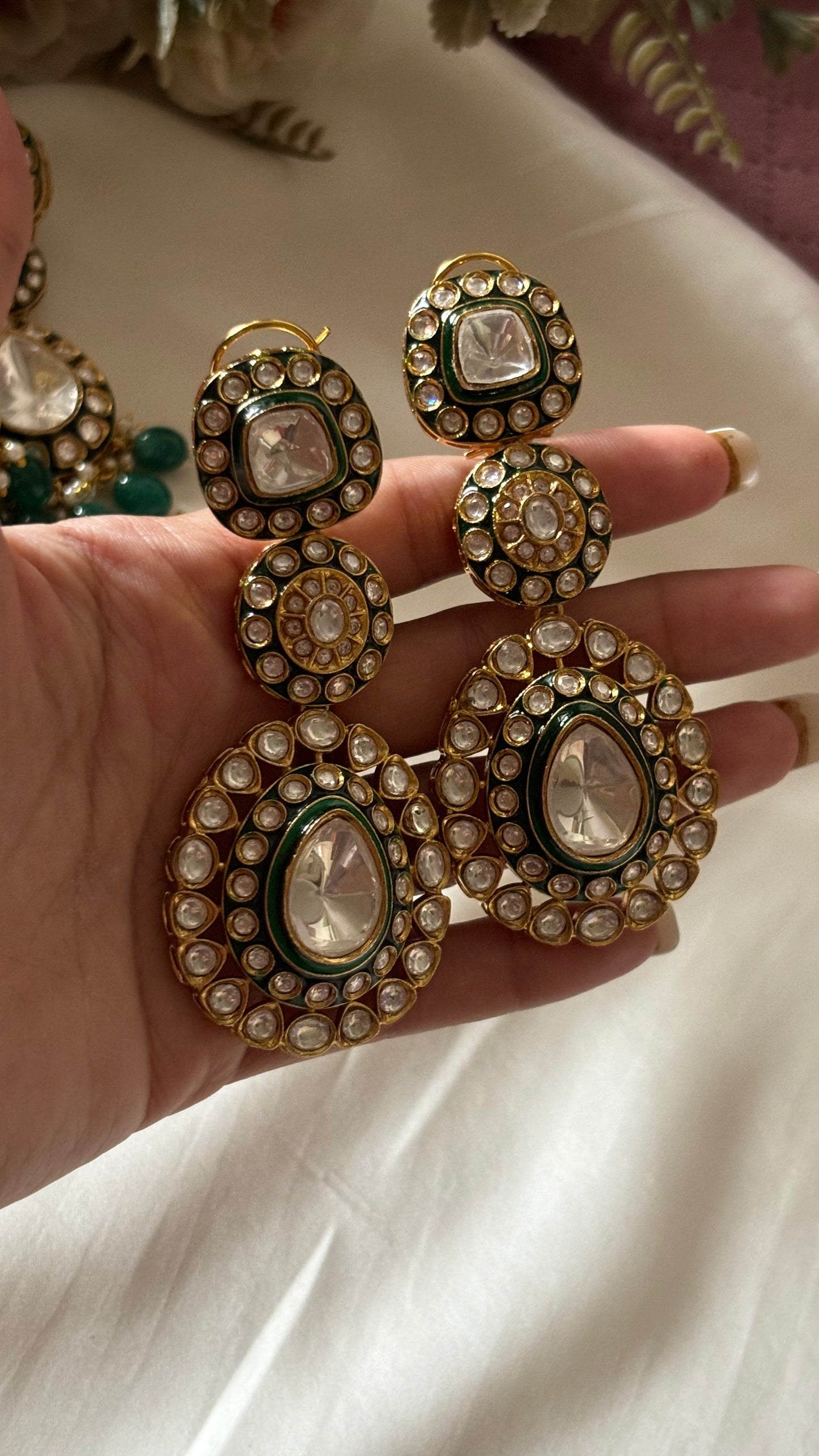 Meenakari emerald danglers
