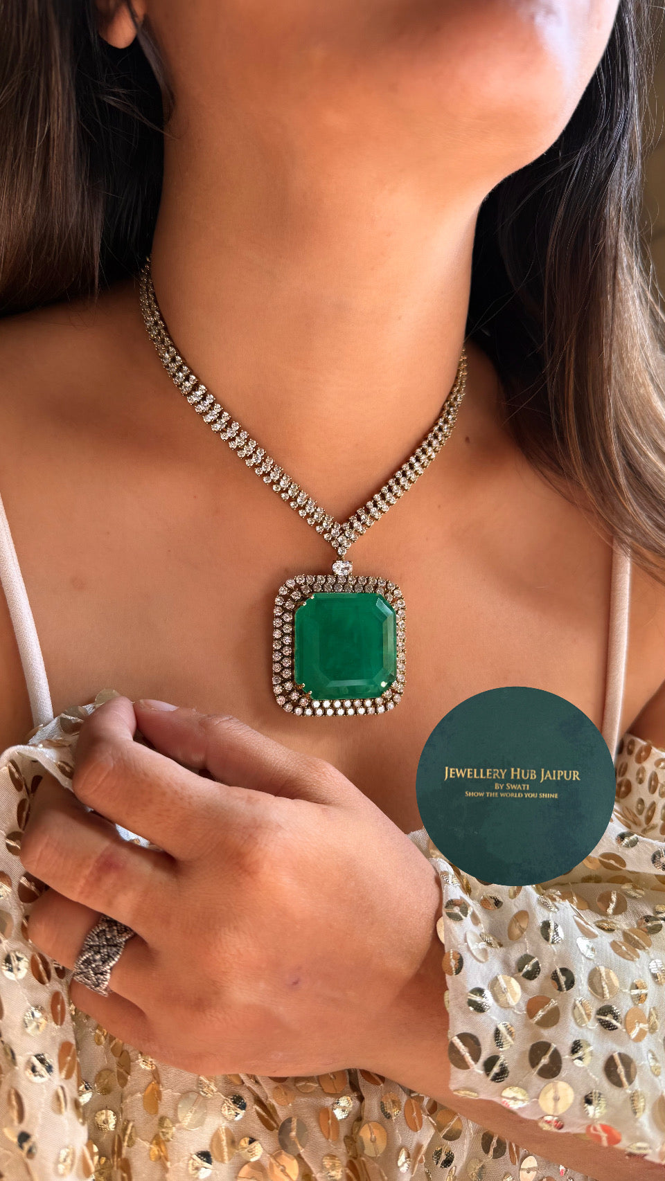 Emerald Victorian diamond statement necklace