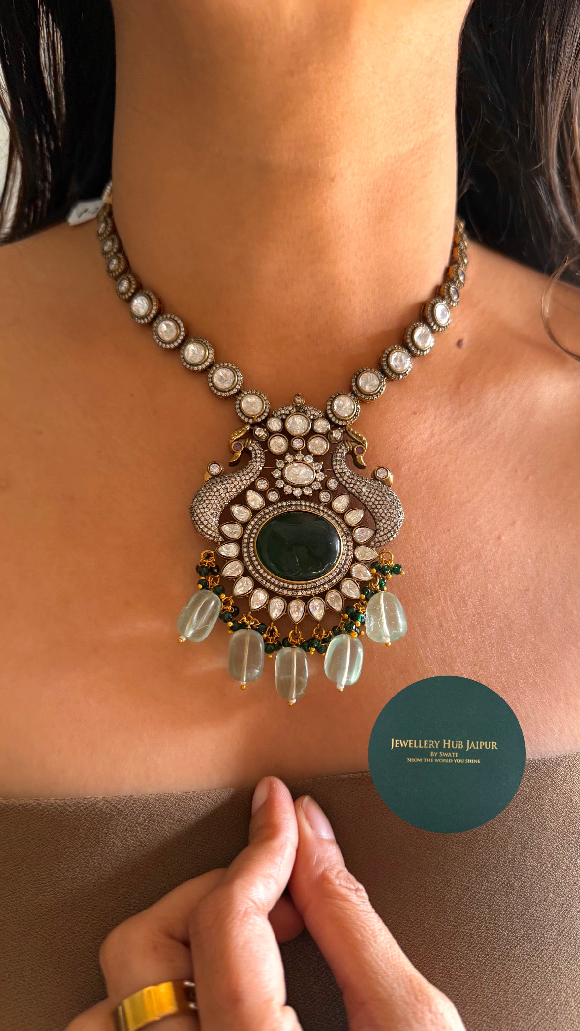 Emerald cocktail victorian necklace