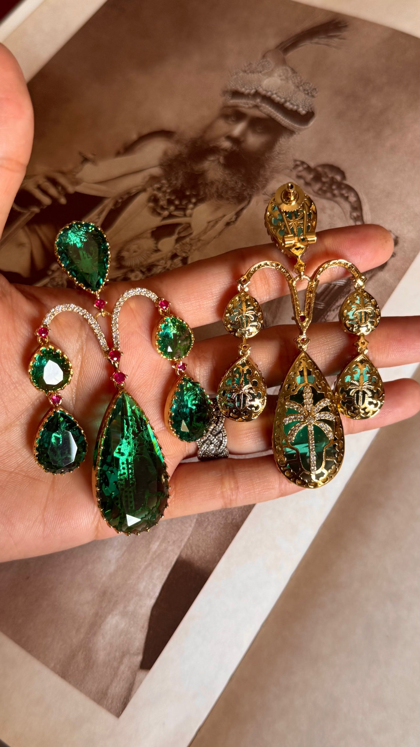 Sabhyasachi inspired emerald & ruby danglers