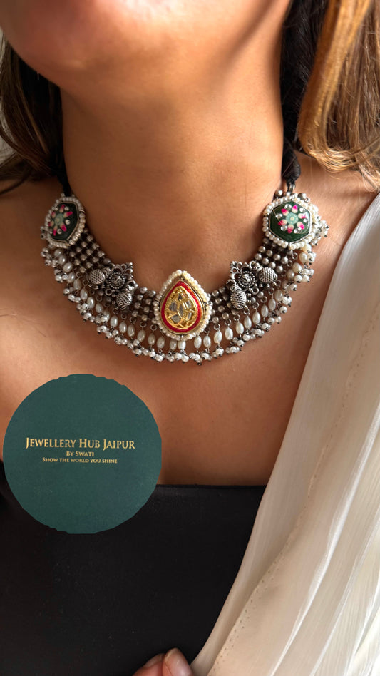 Ruby & Emerald munja Tribal Necklace