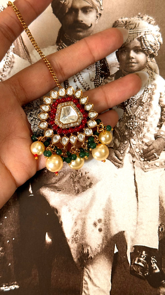 Ruby moissanite polki maangtika
