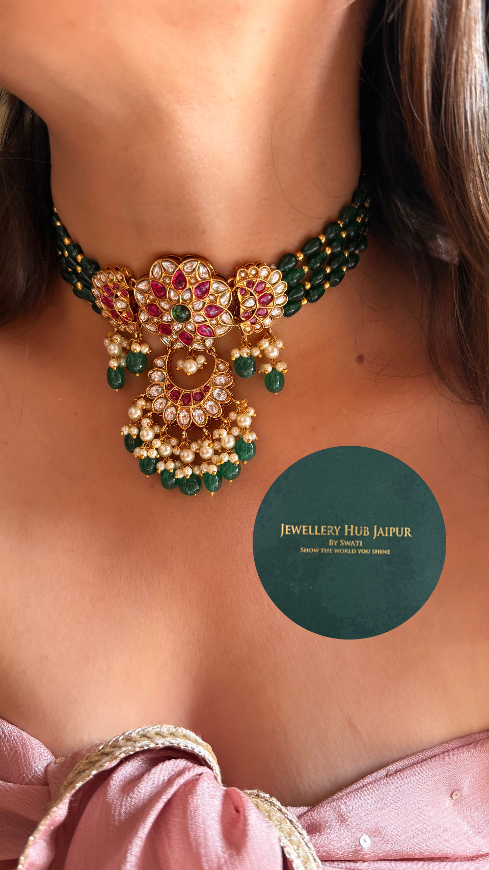 Emerald & Ruby mix polki choker