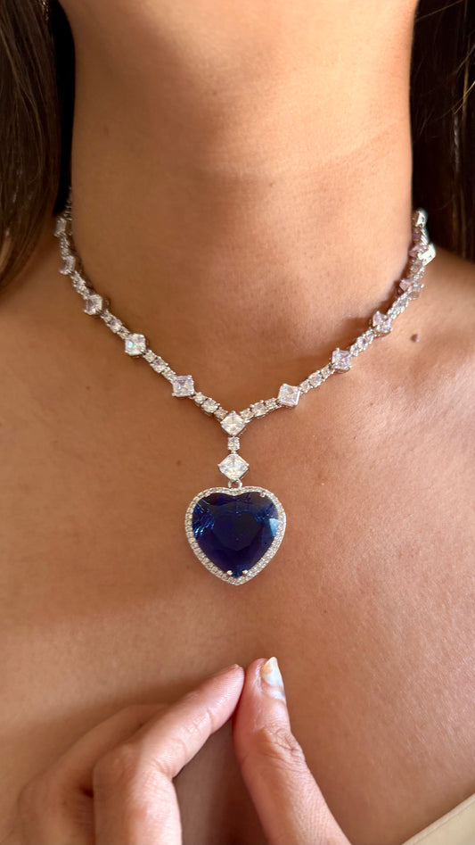 Viona Sapphire heart diamond necklace