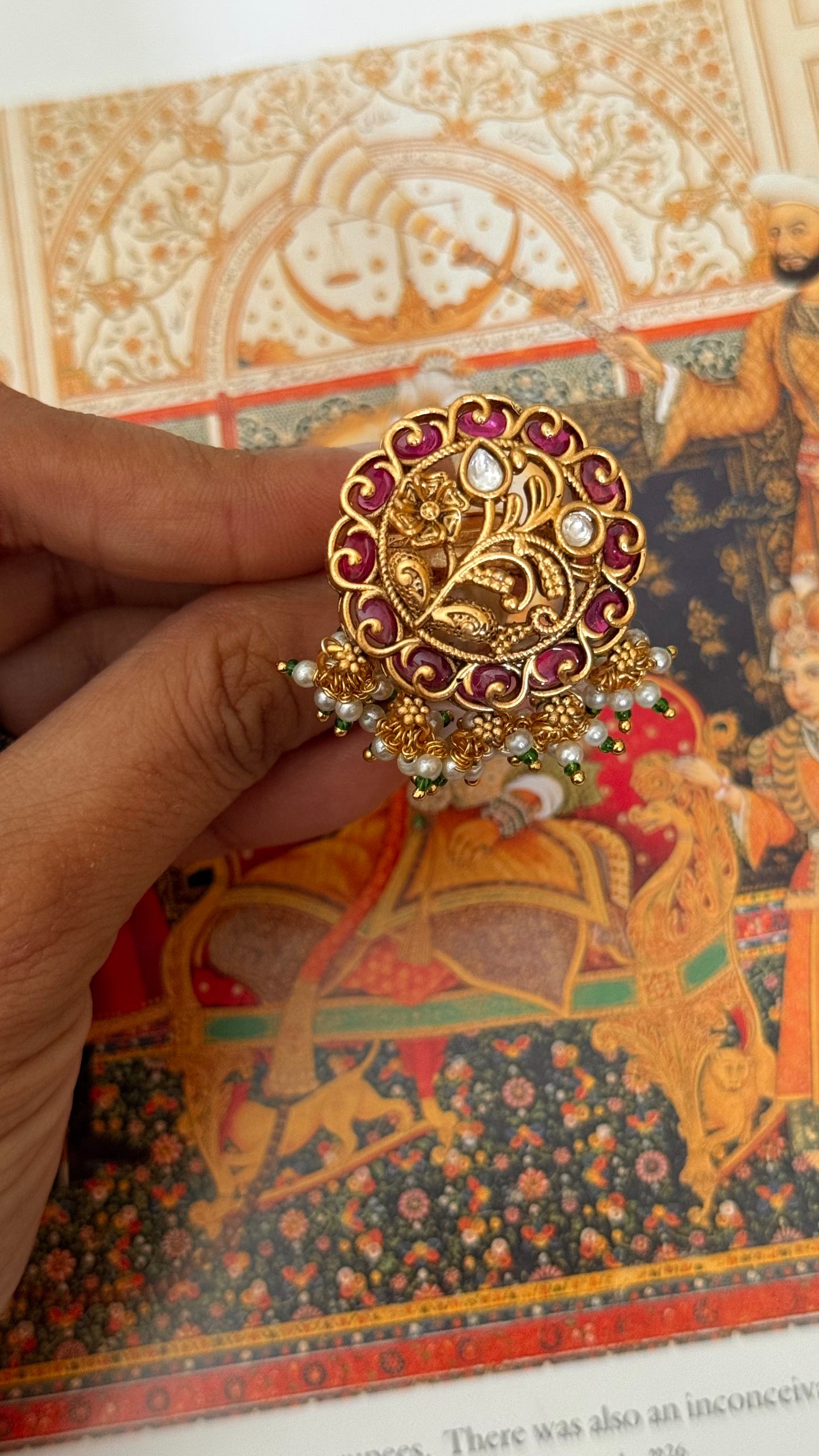 Rani pink inlay rajwada adjustable ring