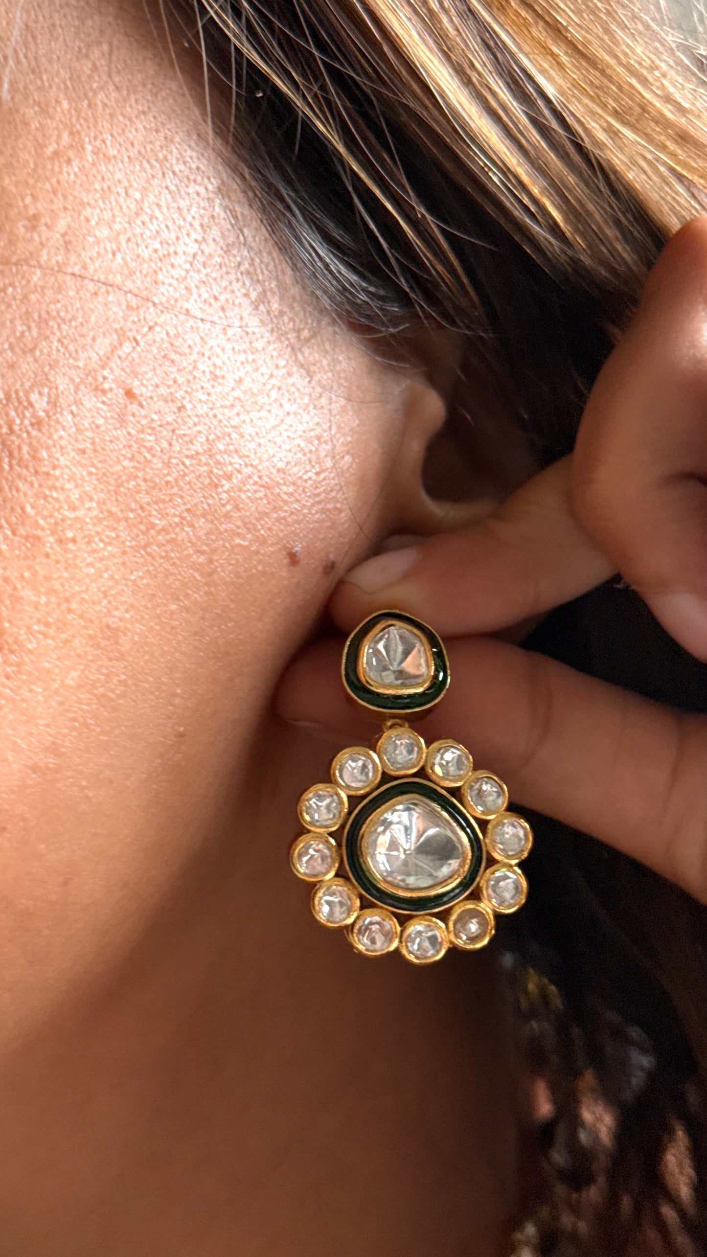 Emerald uncut polki meenakari designer dual line neckalce