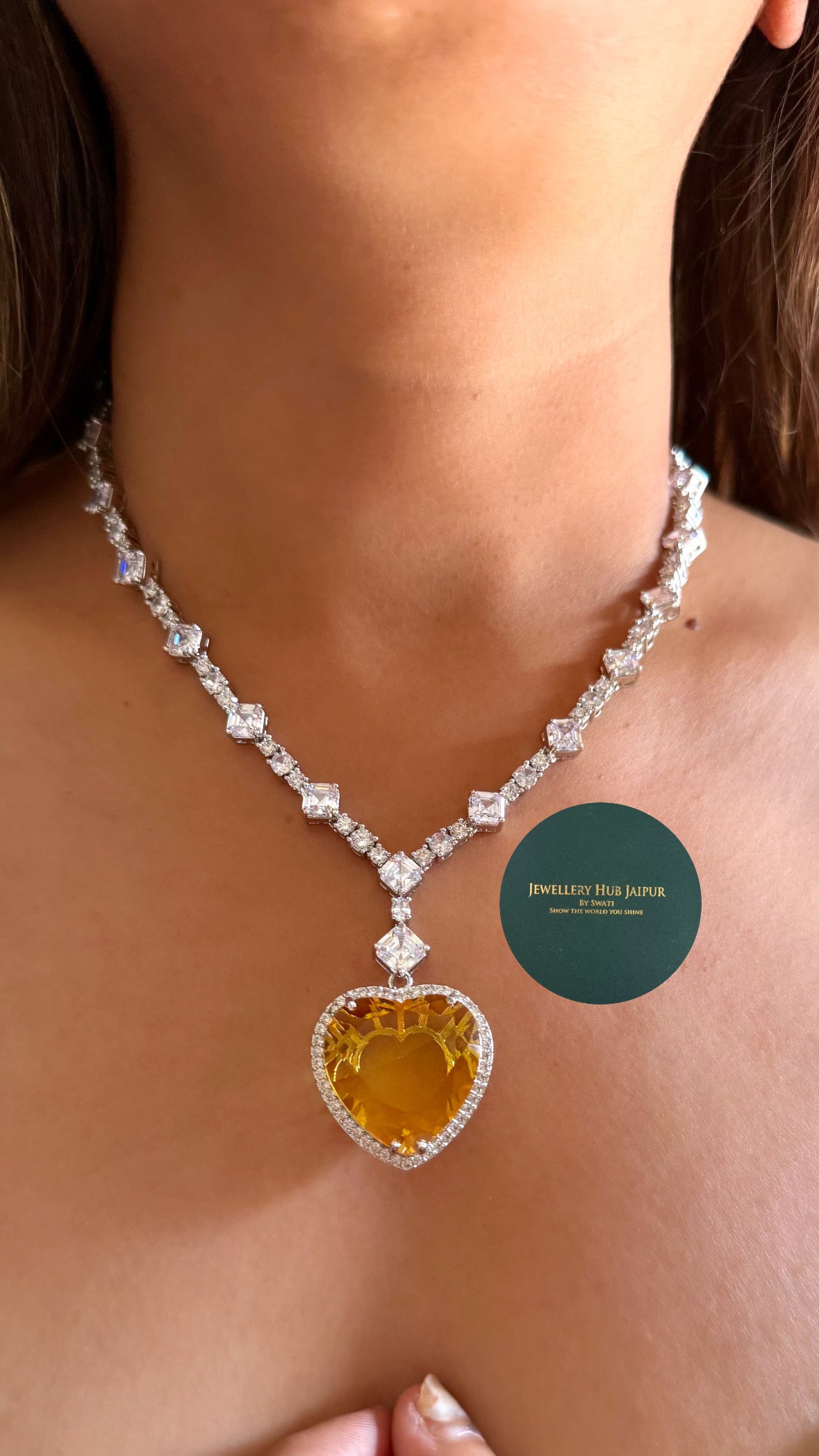 Viona Topaz heart diamond necklace