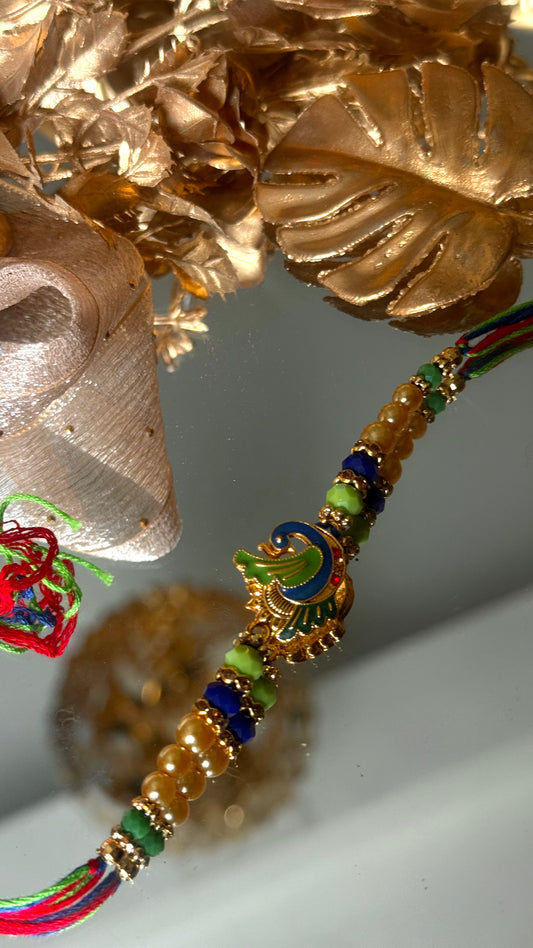 Peacock inspired nakashi rakhi (shipping will be extra)