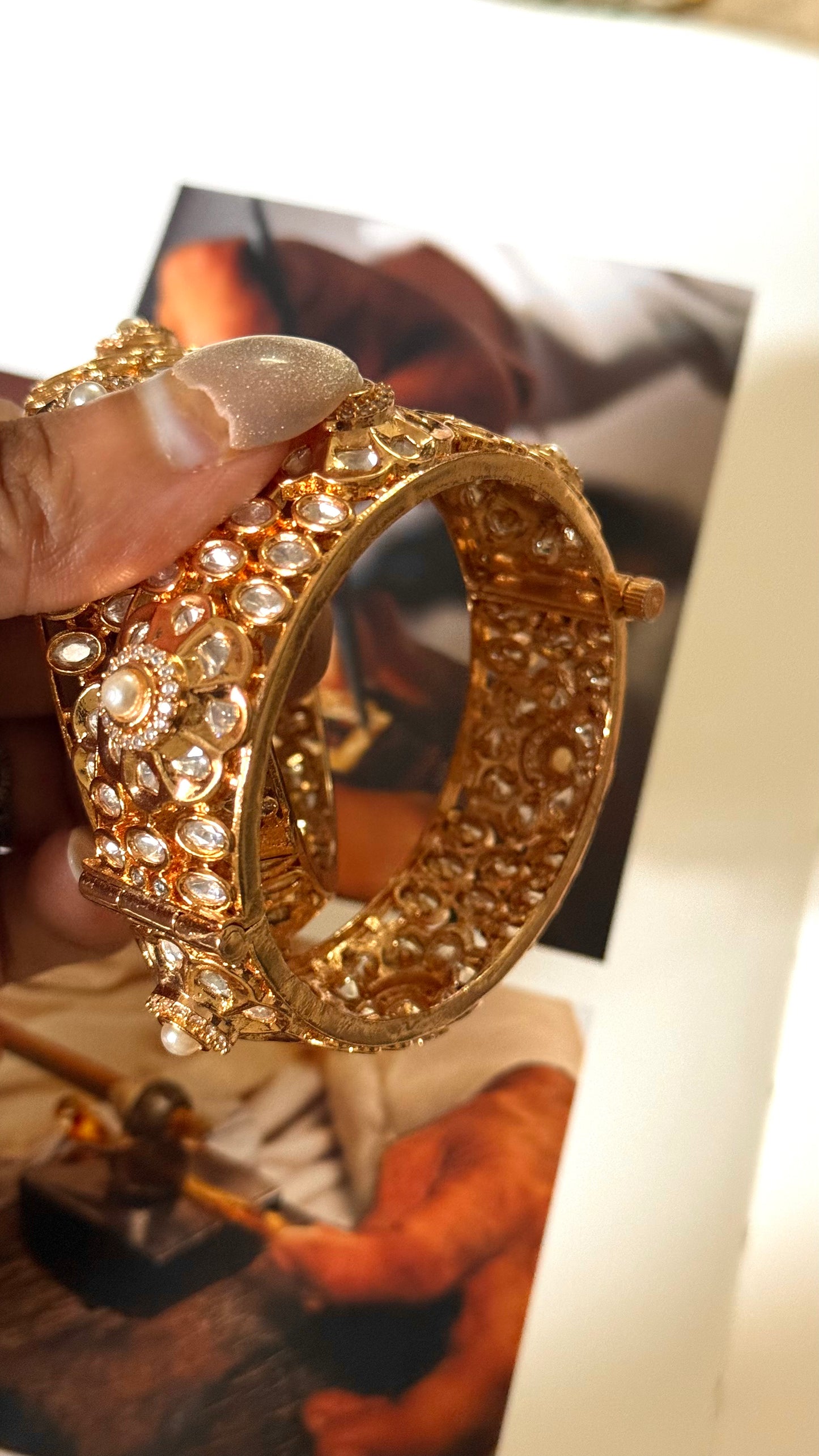 Moissanite polki openable bangle