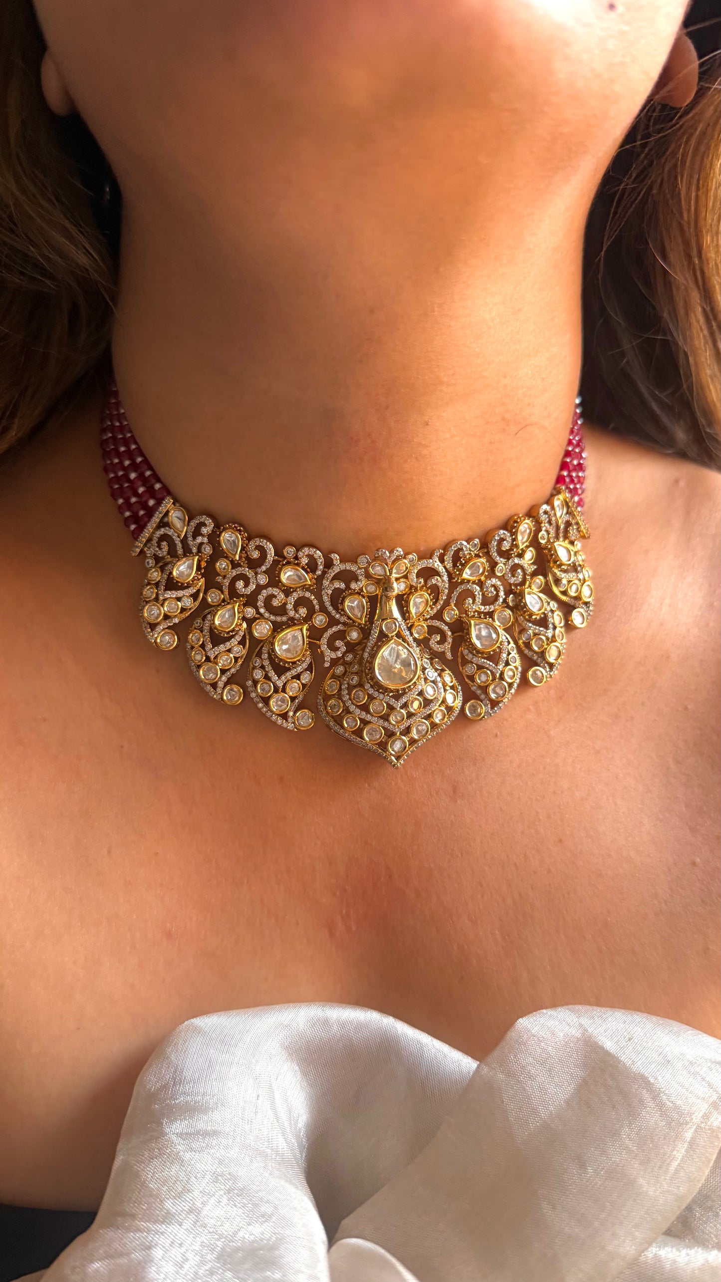 LV shade Polki designer choker with ruby detailing