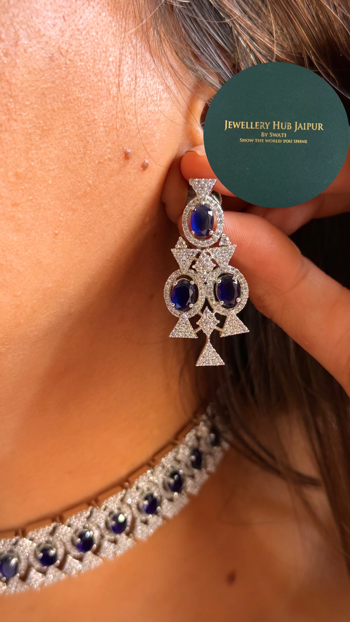 Sapphire cz diamond cocktail minimal choker set