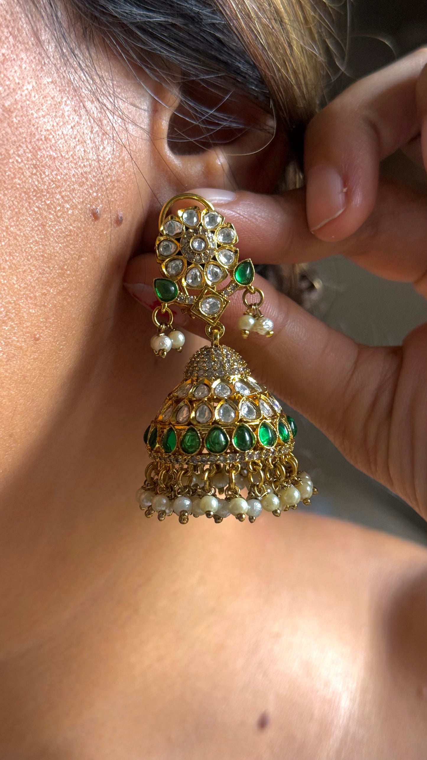 Emerald doublet & ruby polki work necklace