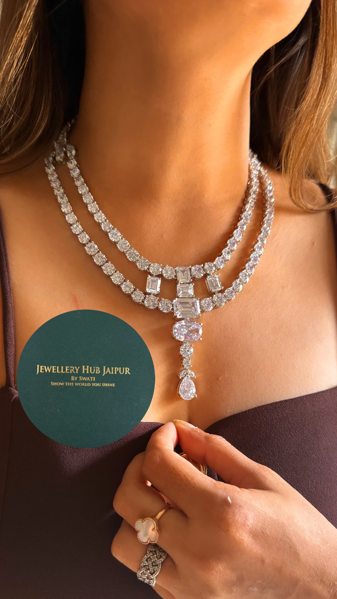 Ambani inspired Dual layer cz diamond collar set