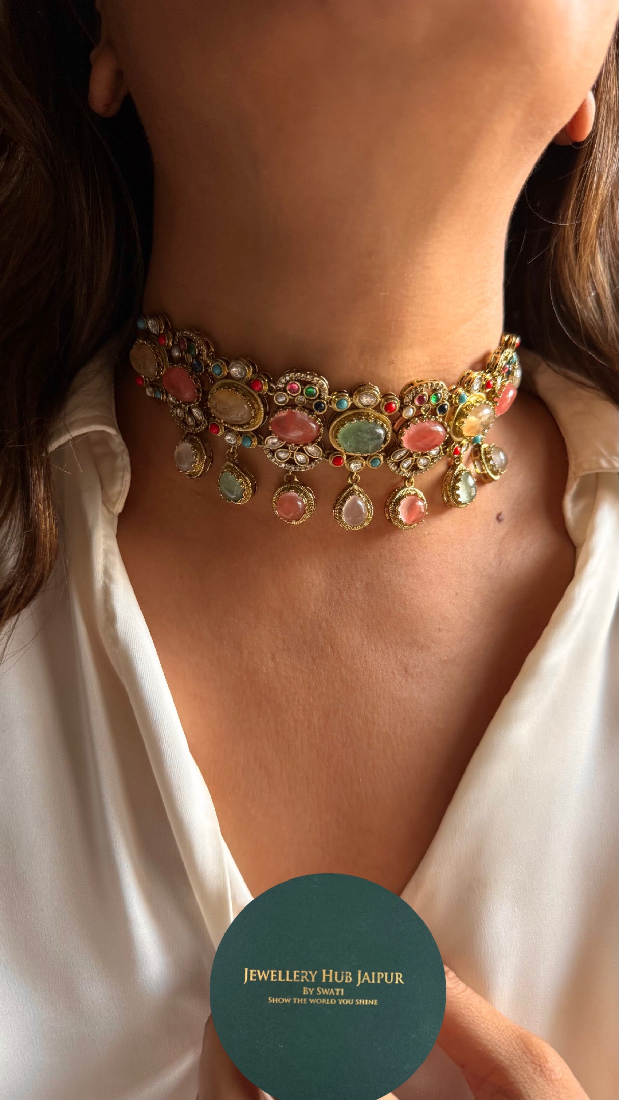 Sabyasachi inspired mint with natural stone Necklace