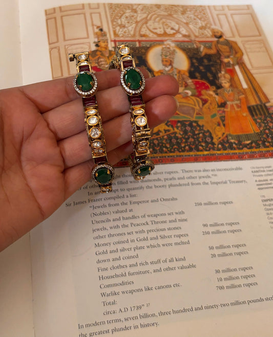 Emerald doublet & rani pink designer square bangles