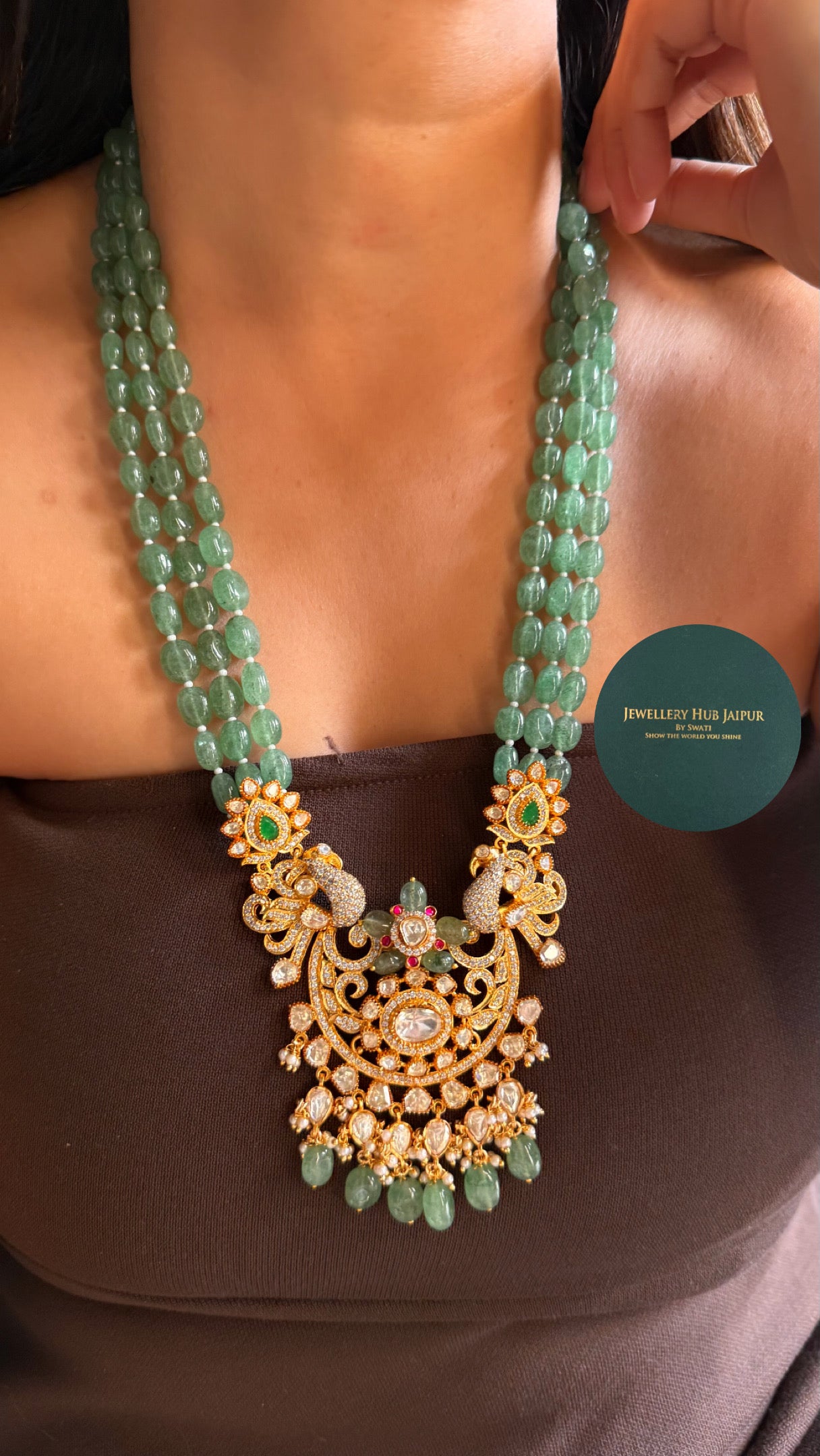 Real Moissanite panna rani haar